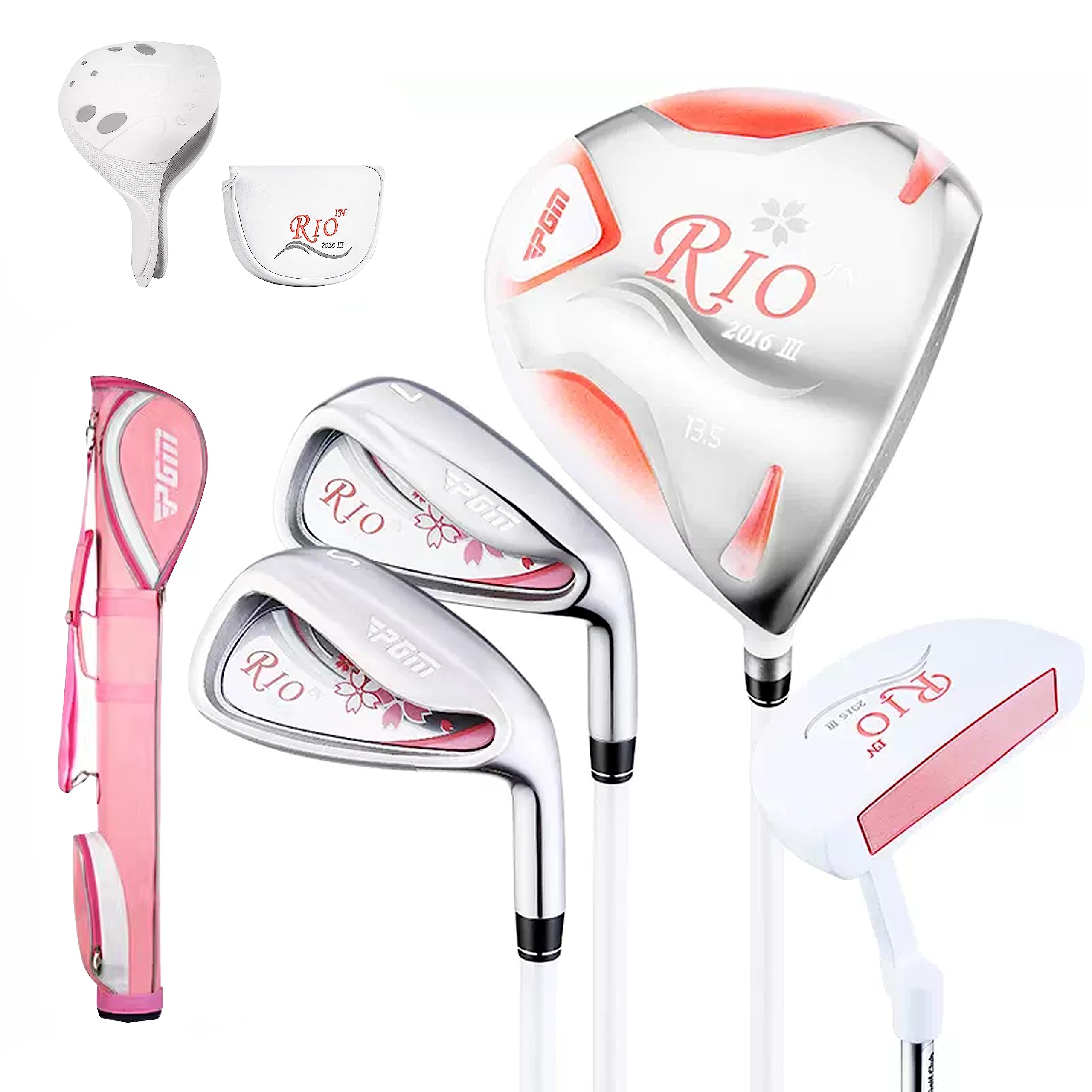 PGM Women's 4-Piece Golf Club Set - Titanium Driver, 2 Irons & Putter with Stand Bag - Graphite Shaft Right-Handed Clubs for Beginners - Perfect for Driving Range & Course Play
