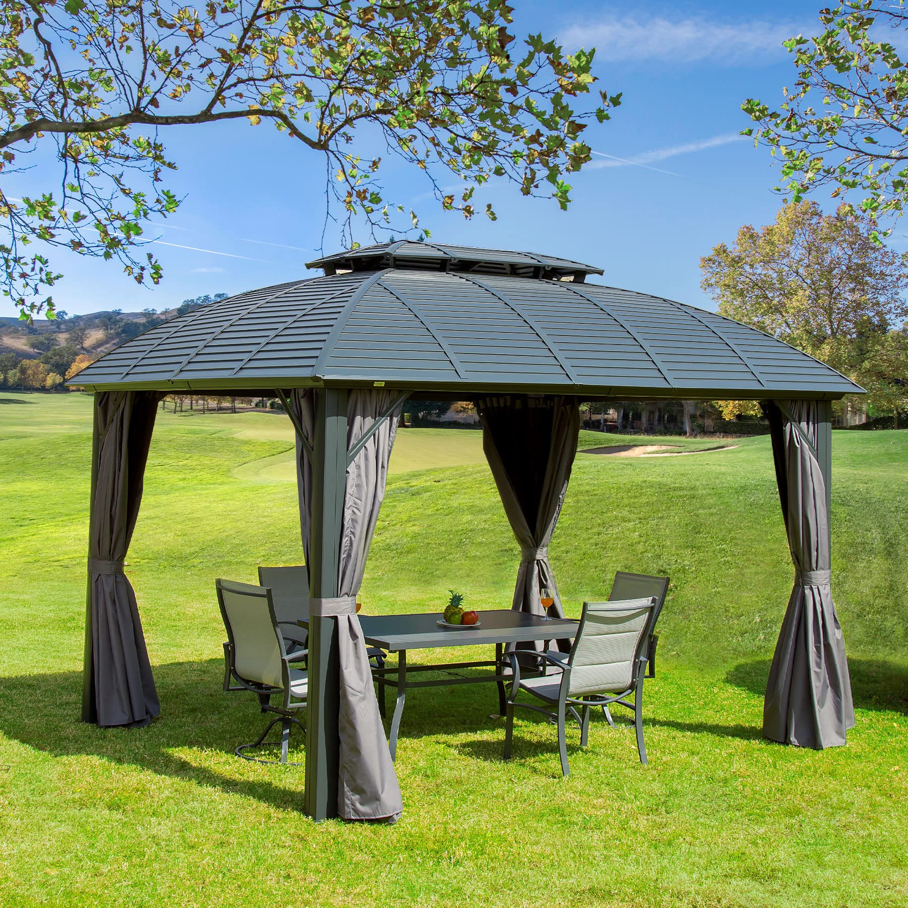 Domi Hardtop Gazebo Replacement Canopy Cover - Waterproof & UV Resistant Outdoor Patio Accessories for Garden, Backyard, and Poolside Relaxation