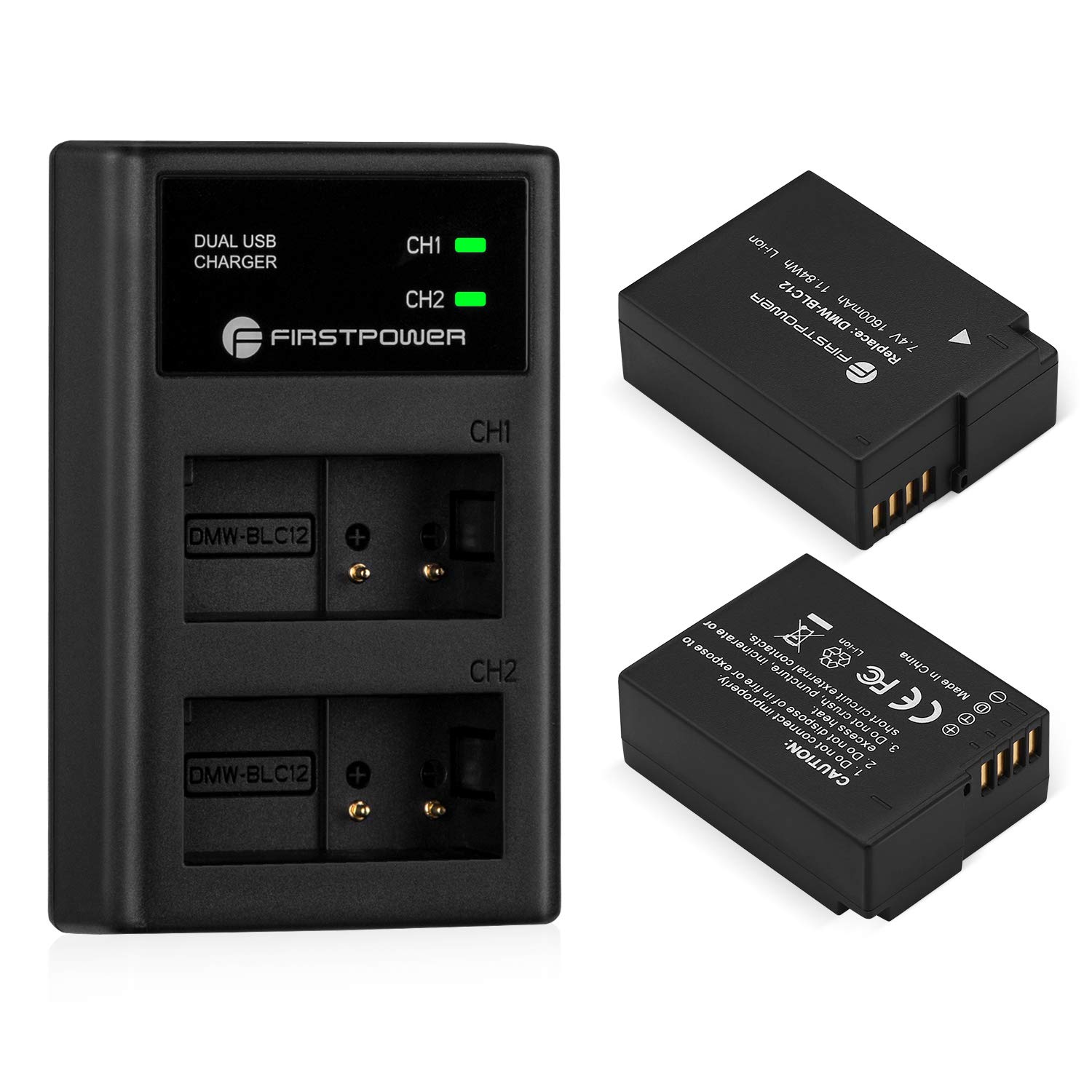 FirstPower DMW-BLC12 Replacement Battery & Dual USB Charger for Panasonic Lumix G7, G85, G95, FZ1000, GH2, G5, G6, GX8, FZ200, FZ300 Digital Cameras - Perfect for Travel, Vlogging & Professional Photography