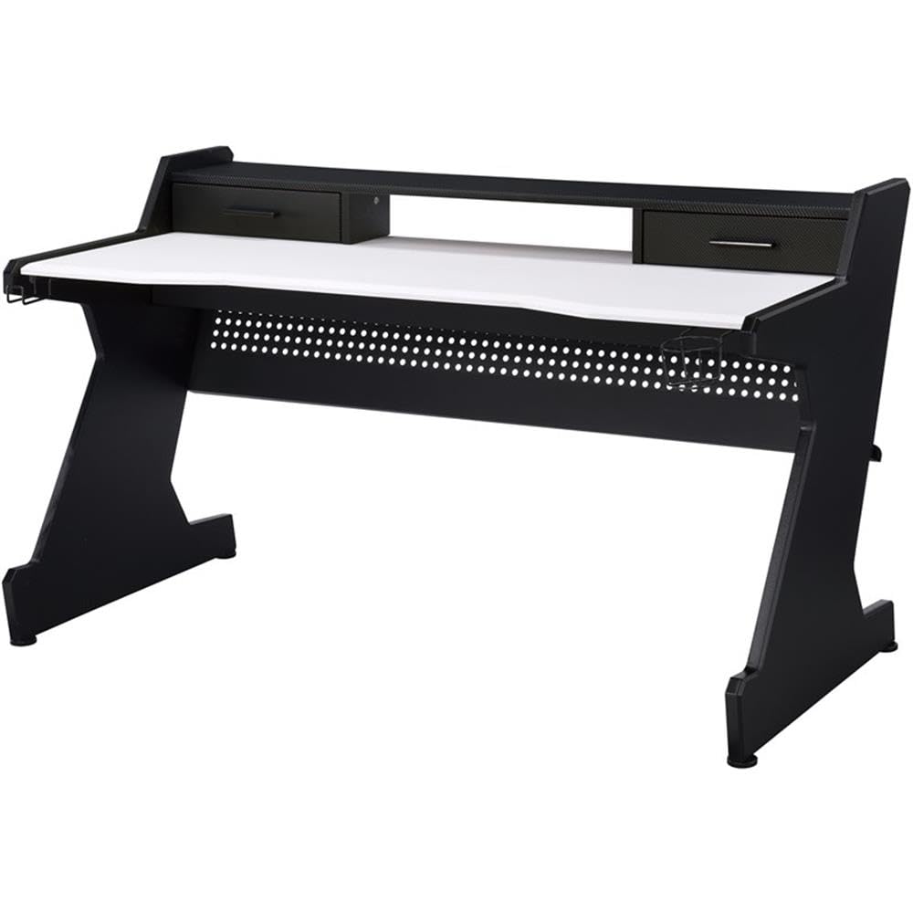 Acme Bigga Wooden 2-Drawer Gaming Table with Sturdy Metal Frame - Black & White Finish | Perfect for Board Games, Poker Nights & Home Office Use