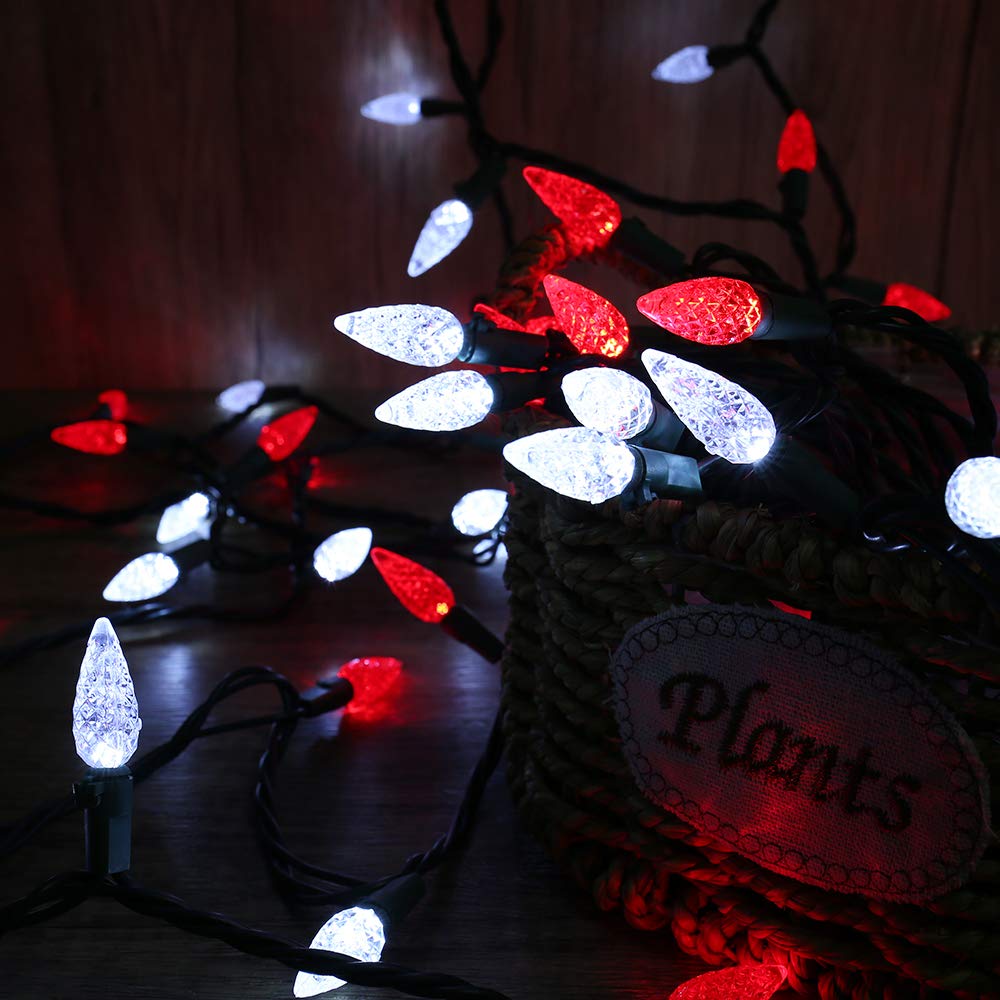Brizled LED Christmas Lights - 2 Pack 33ft 100 LED Red & White C5 Faceted Bulbs, Connectable 120V UL Certified Indoor/Outdoor Holiday Lights for Christmas Tree, Roof, Party & Home Decor | Perfect for Holiday Lighting, Winter Decorations & Festive Celebrations