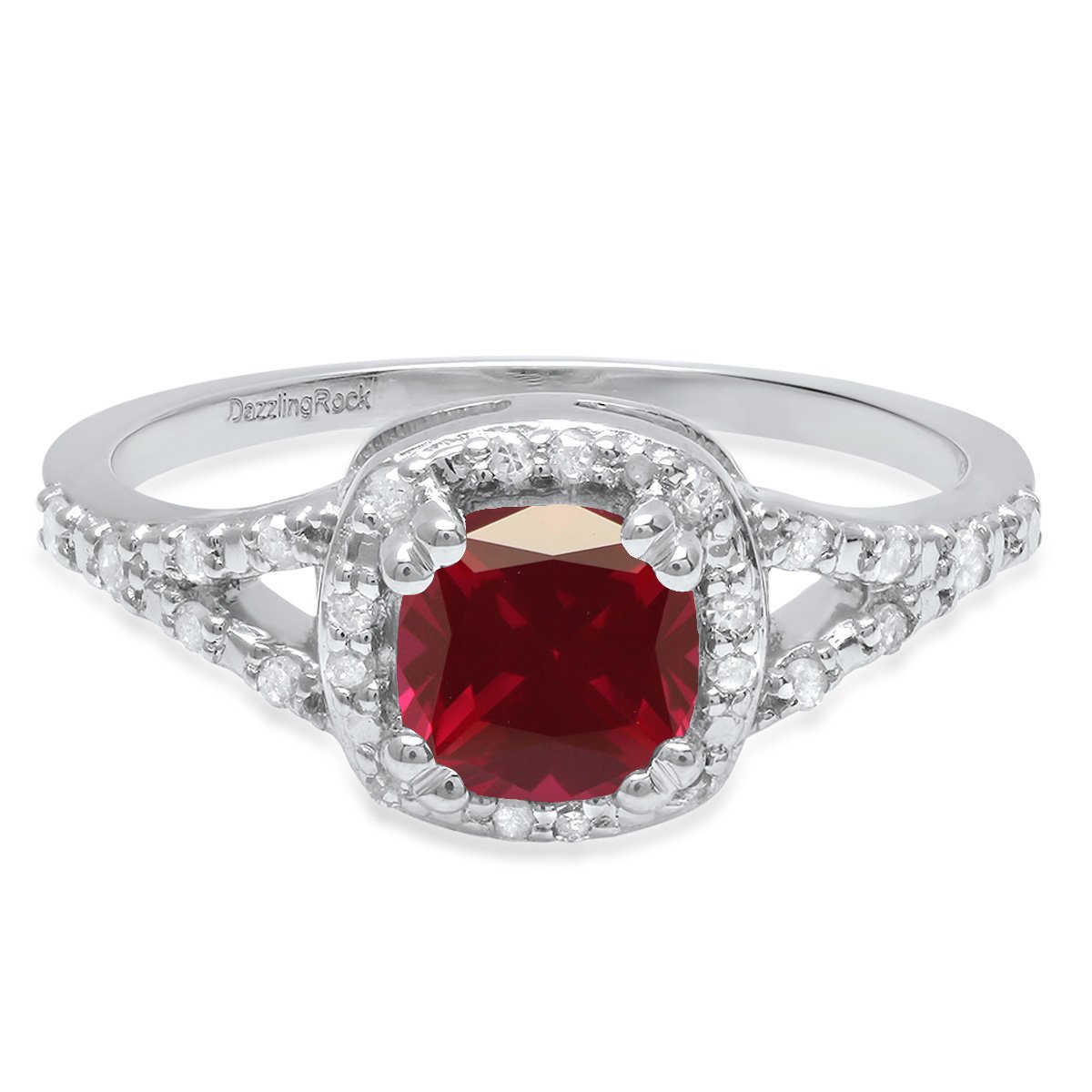 Dazzlingrock 6mm Cushion Cut Lab-Created Gemstone & White Diamond Engagement Ring for Women, Sterling Silver Wedding Band - Perfect for Proposals, Anniversaries & Special Occasions