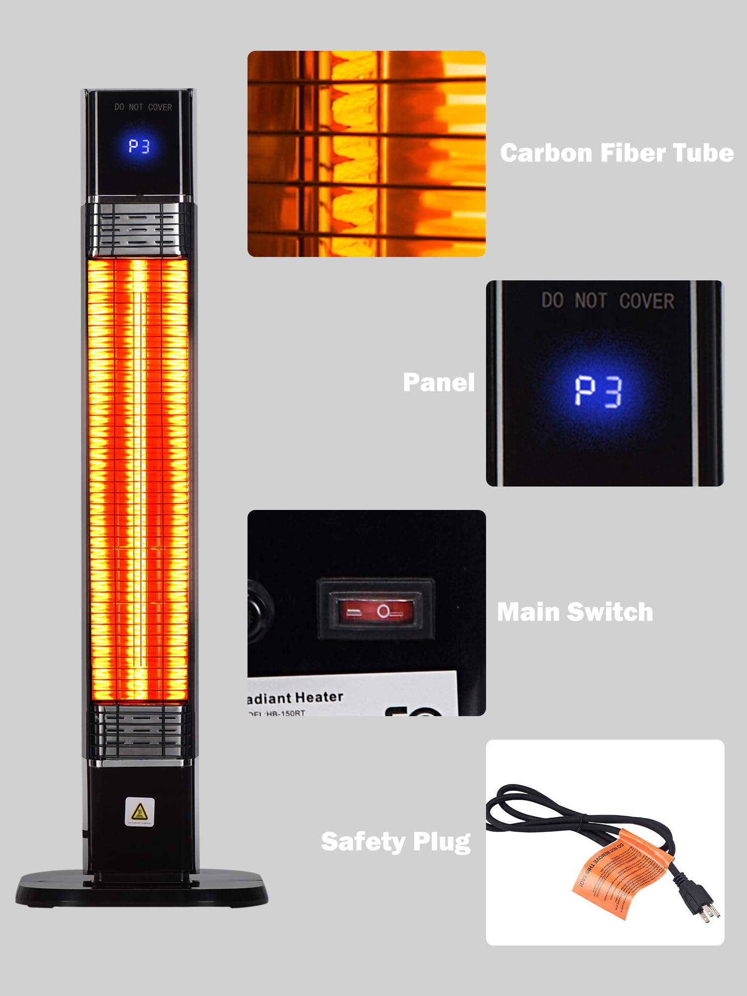 1500W Electric Patio Heater with Remote - Infrared Outdoor Space Heater for Garage, Bedroom, Backyard - 35