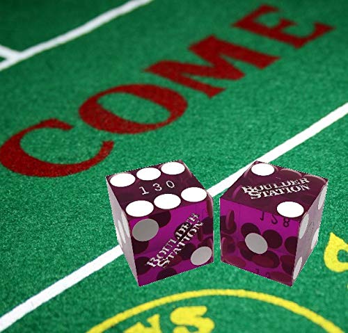 19mm Professional Craps Dice Set with Matching Serial Numbers - Authentic Las Vegas Casino Purple Polished Dice (Boulder Station) for Casino Games, Tabletop Gaming, and Collectors