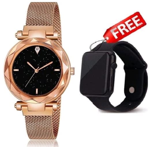 LAKSH Design Magnetic Strap Analog & Digital Watch Set for Women & Girls - 2 Pack (SR-661 AT-6611) | Perfect for Casual Wear, Office & Gift Giving