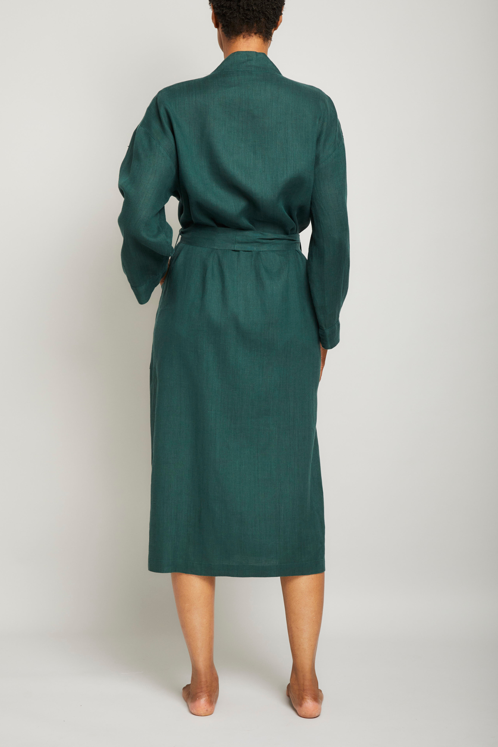 Premium Long Linen Robe for Women - Soft & Breathable Hunter Green Kimono - Perfect for Spa, Lounge & Beach Cover-Up
