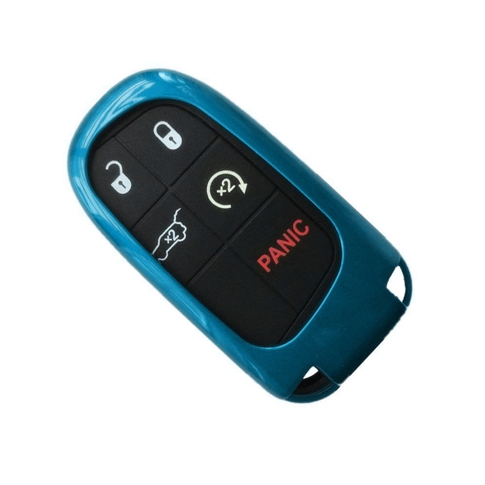 Premium Glossy Metallic Blue Smart Key Fob Cover Replacement for Jeep Dodge Chrysler - Exact Fit Protective Shell for Keyless Entry Remote (Perfect for Off-Roading, Daily Commute & Car Enthusiasts)