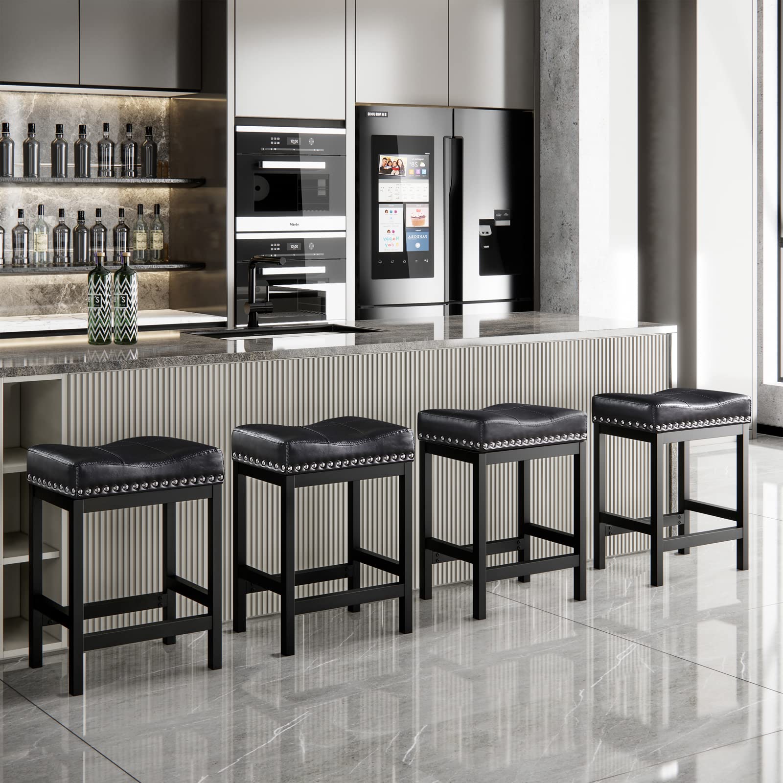 OUllUO Black Bar Stools Set of 2 - 24