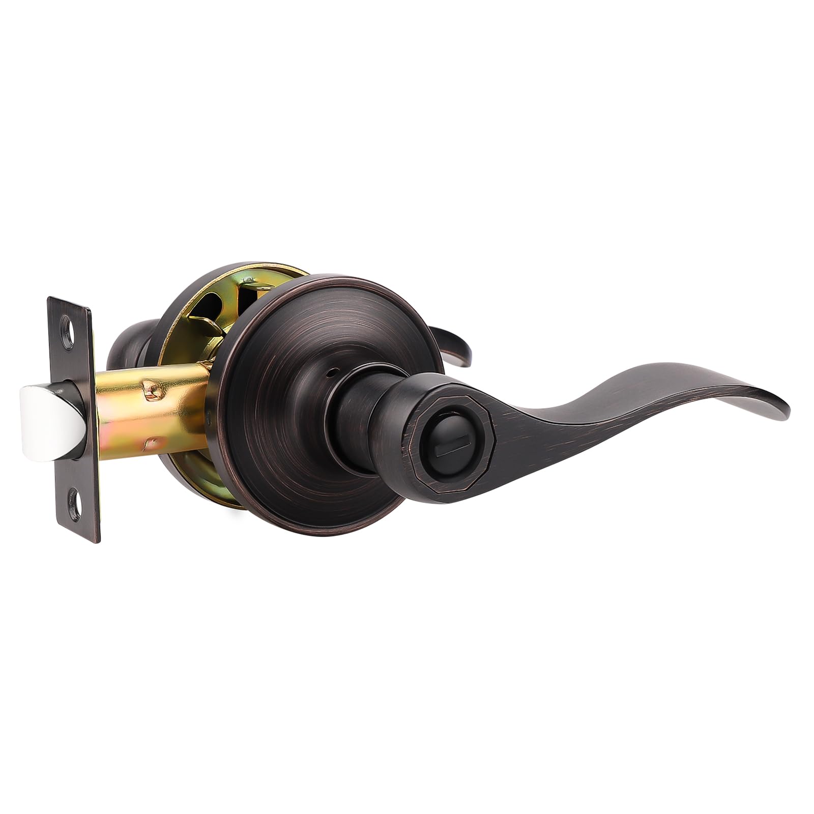 **Probrico Privacy Door Lever (1 Pack) - Thumb Turn Lock Inside, Keyless Oil Rubbed Bronze Wave Door Handle Set for Bedroom & Bathroom - Reversible Right/Left Handed - Ideal for Home, Office & Rental Security**