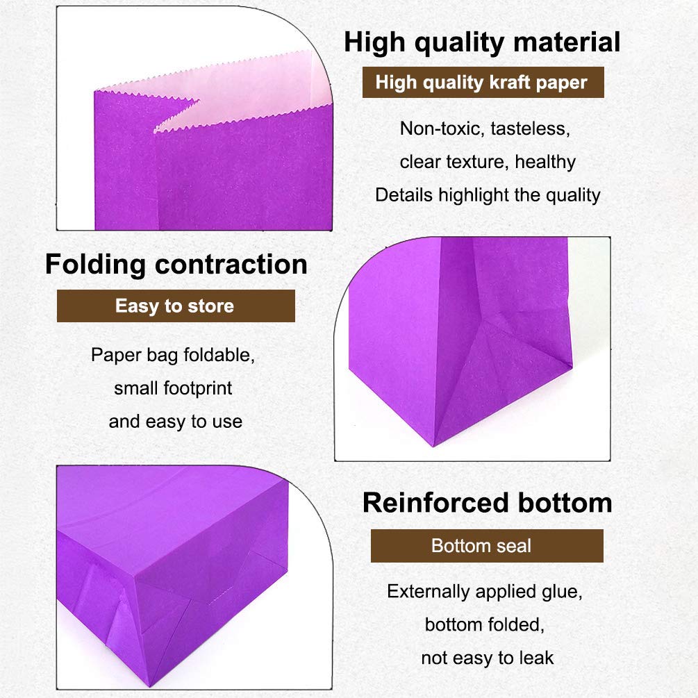 KEYYOOMY 100-Pack Small Purple Paper Bags - 4.7x2.4x8.7 Inch Party Favor Bags for Goodie Gifts, Lunches & Snacks | Perfect for Birthday Parties, Baby Showers & Wedding Favors