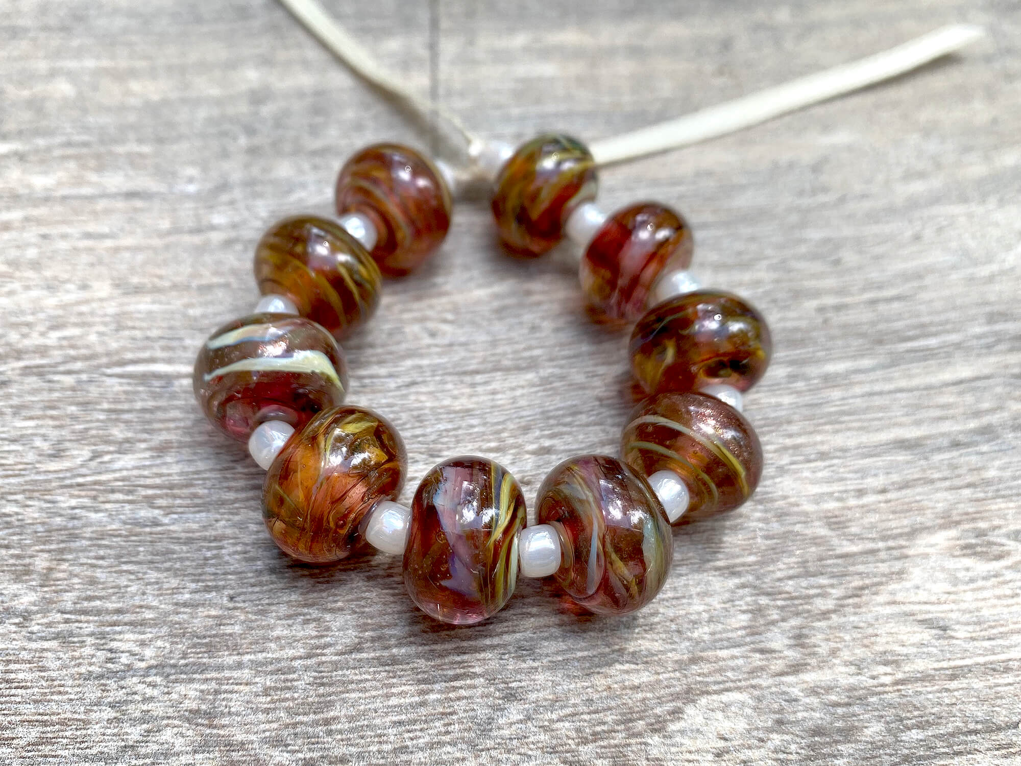 10 Ruby Brown Swirls Lampwork Glass Beads for Jewelry Making - DIY Bracelets, Necklaces & Crafts (6mm-8mm) | Handmade Artisan Beads for Beading Projects & Gifts