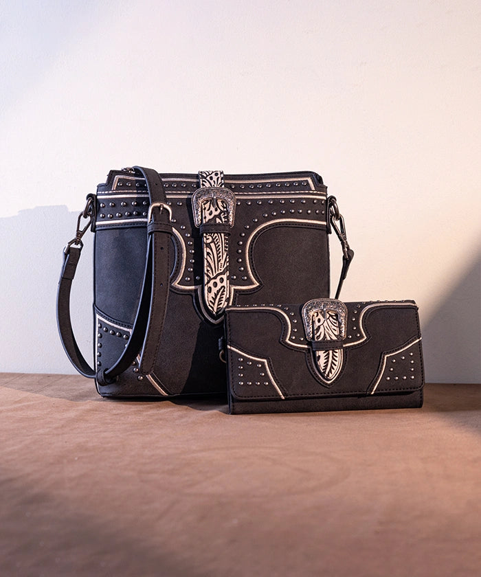 Montana West Stylish Buckle Studs Crossbody Bag Set for Women - Fashionable Purse with Adjustable Strap, Perfect for Daily Use, Travel & Shopping