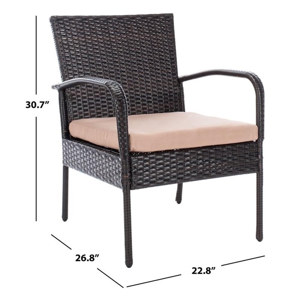 SAFAVIEH Outdoor Collection Moore Brown Rattan/Beige 3-Piece Patio Lounge Set with Cushions & Table (PAT9009B) - Perfect for Garden, Balcony, and Backyard Relaxation