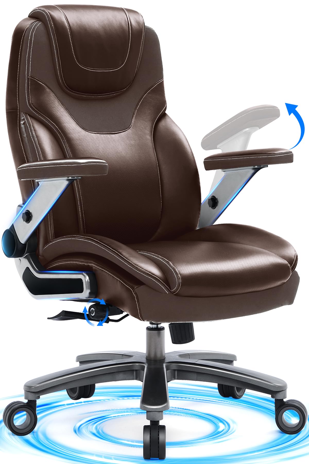 Big and Tall Office Chair with 5D Adjustable Arms - 600lbs Heavy Duty Ergonomic Executive Chair with Adjustable Lumbar Support - Fabric & PU Leather Managerial Chair (Maple Brown) - Perfect for Home Office, Gaming, and Professional Workspaces