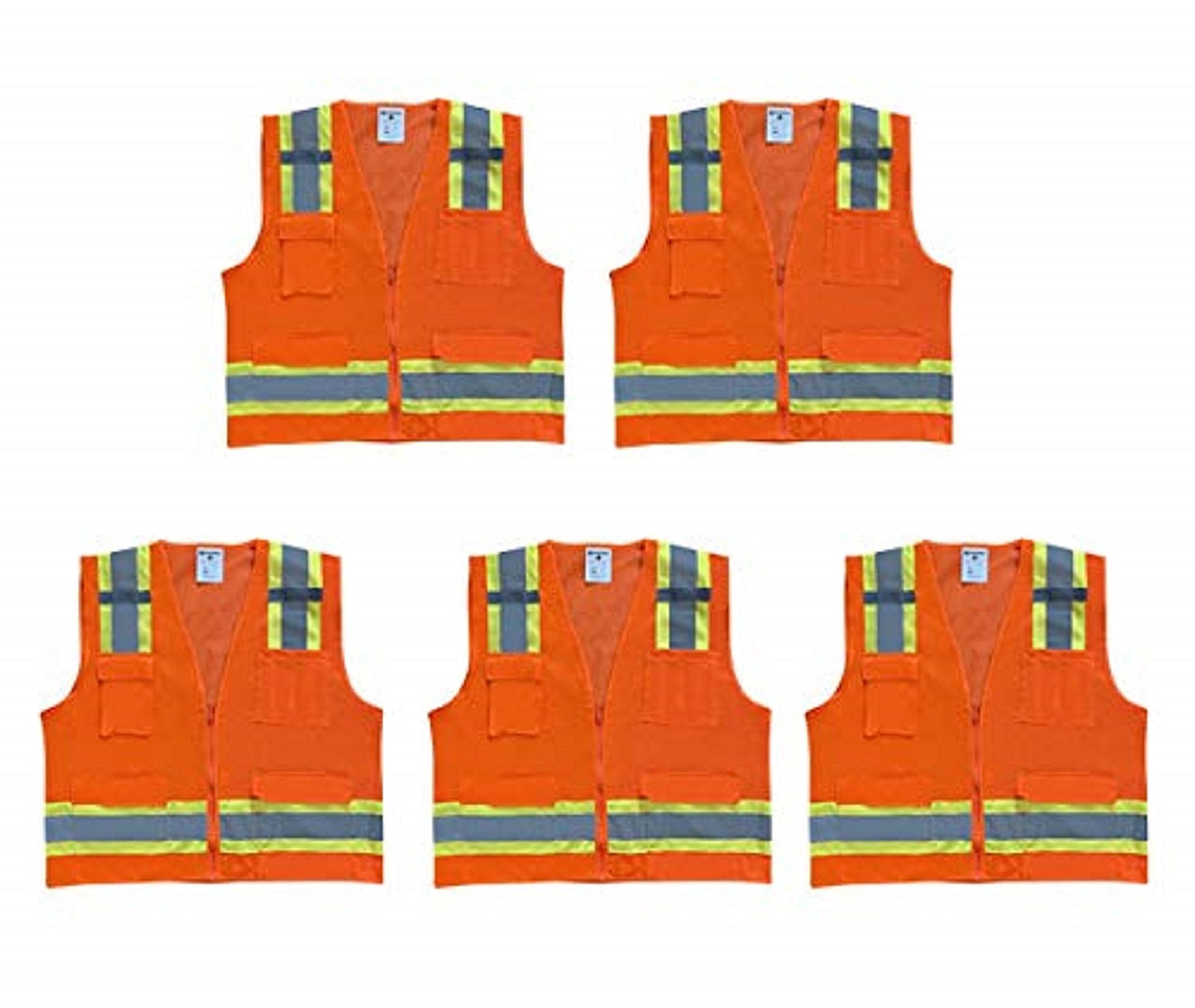 High Visibility Surveyor Vest - 5 Pack, Solid Front & Mesh Back Reflective Safety Vest for Construction, Road Work & Surveying - ANSI Compliant for Enhanced Visibility & Comfort