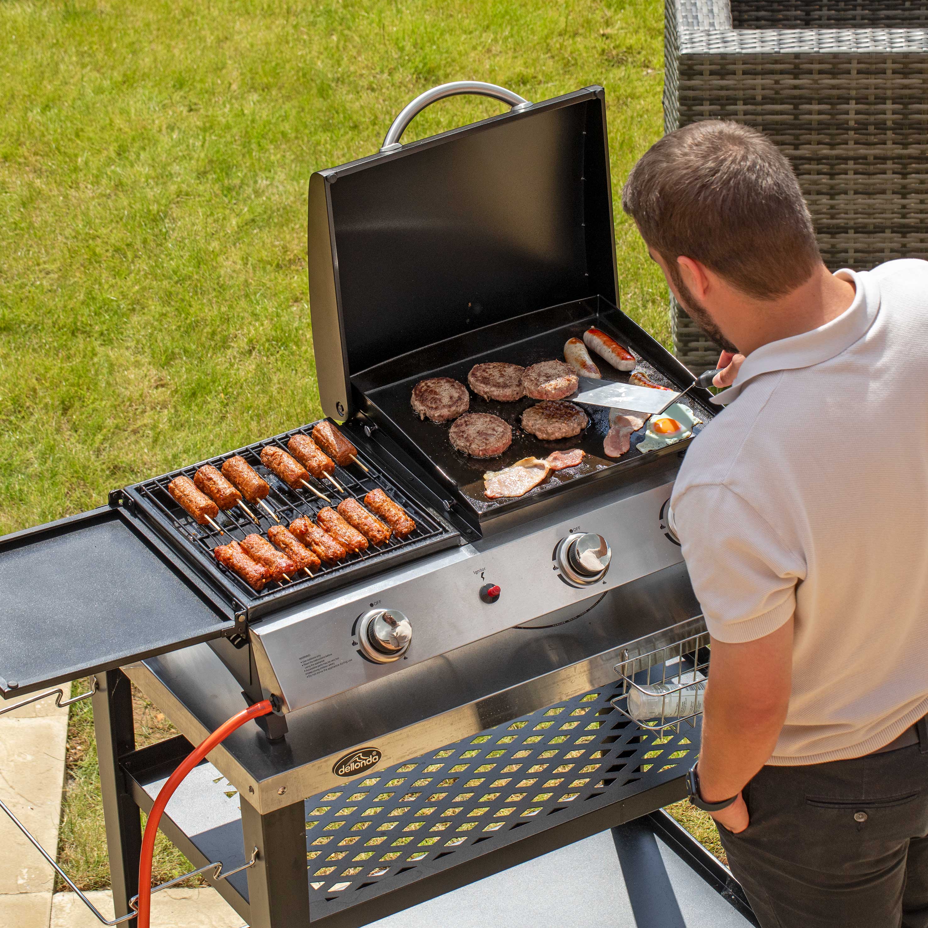 2+1 Burner Portable Gas Grill & Griddle - 8.5kW Stainless Steel Outdoor BBQ Hot Plate for Camping, Tailgating & Backyard Cooking (Model DG276)