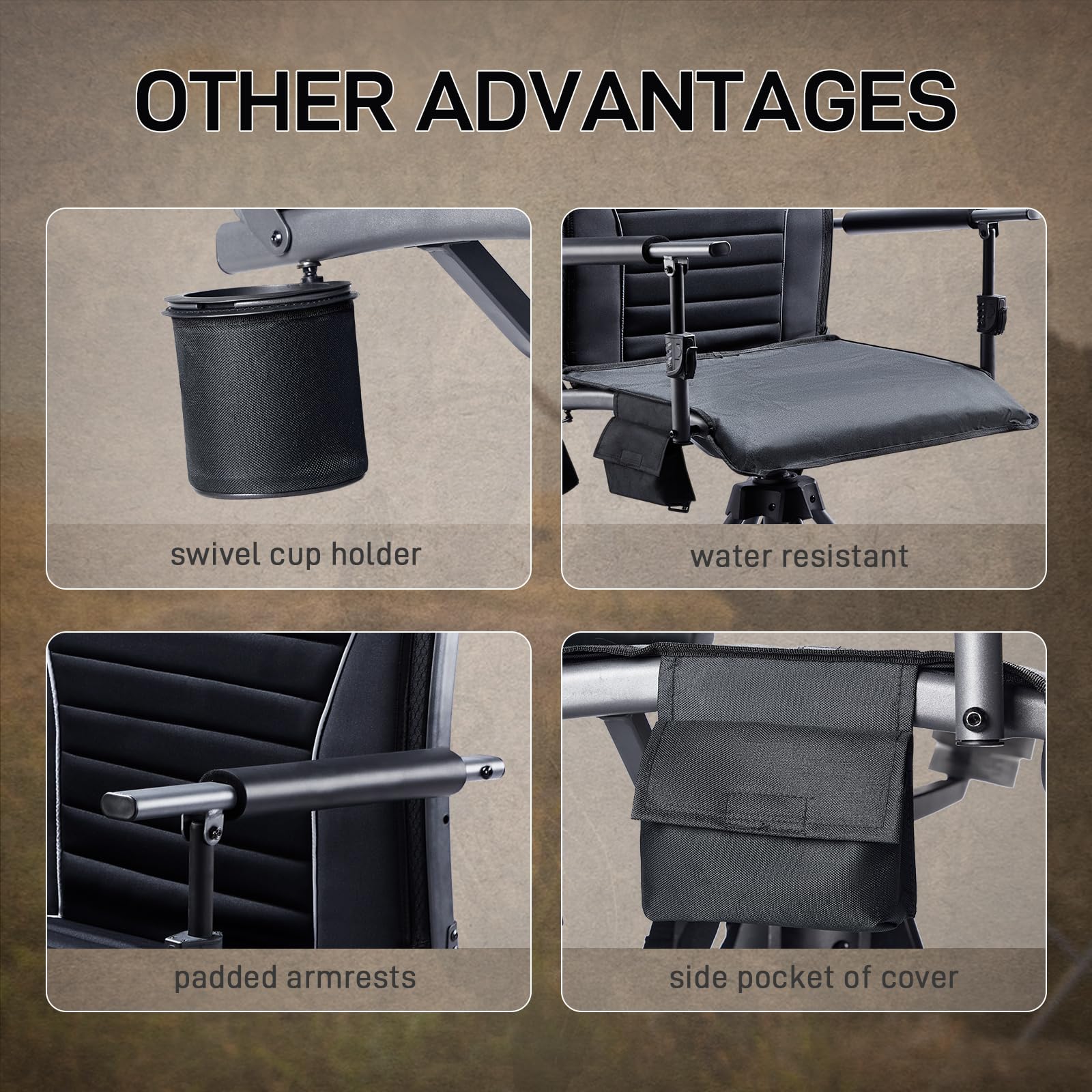EVER ADVANCED 360° Silent Swivel Hunting Chair - Adjustable Folding Seat for Hunting Blinds, Fishing & Outdoor Activities - Supports 300lbs - Black - Perfect for Hunting, Fishing, Camping & Outdoor Relaxation