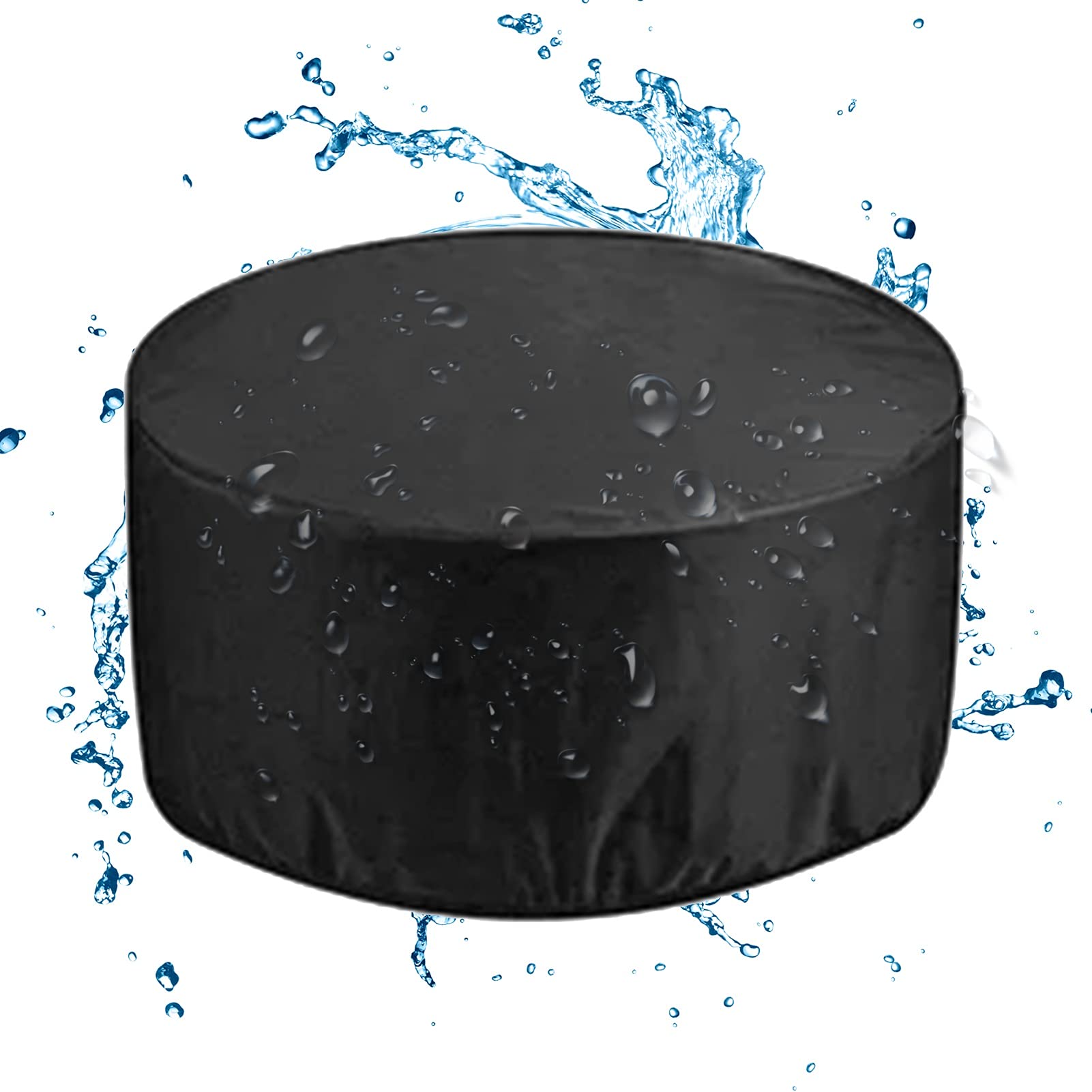 Waterproof Round Patio Table Cover 77x58cm - 210D Oxford Cloth Outdoor Furniture Protector with UV & Wind Resistance - Durable Black Garden Table Cover for Deck, Balcony & Backyard Use