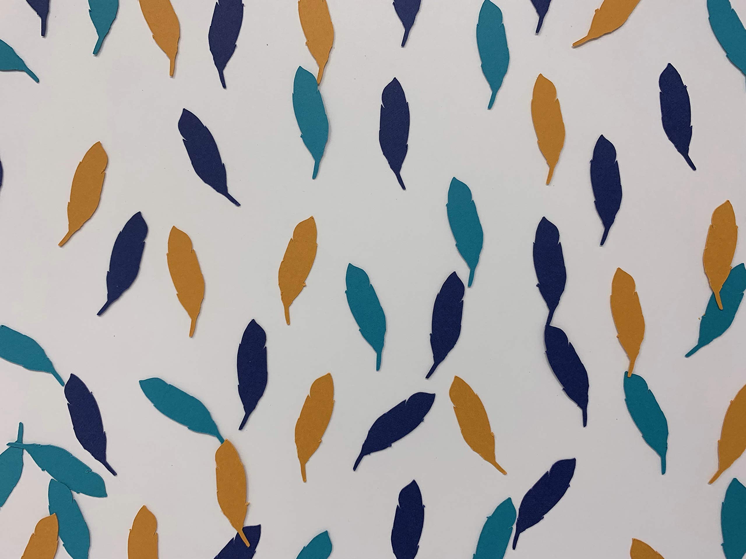 Vibrant Navy, Orange & Teal Feather Confetti - 300pcs Cardstock Paper Party Decorations for Wild One First Birthday, Tribal Theme Events & Gender Reveals - Perfect for Baby Showers, Boho Celebrations & Festive Table Scatters
