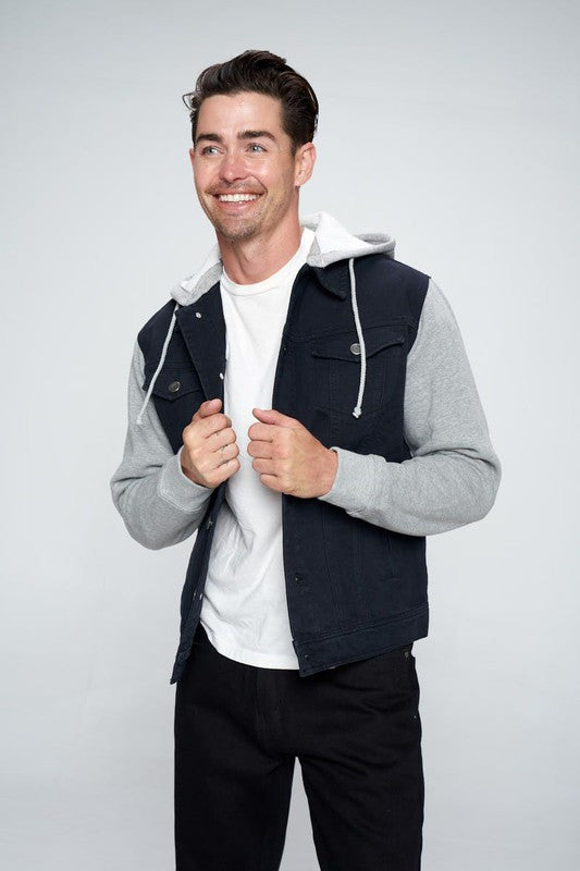 Men's Fleece-Lined Denim Jacket with Hood - Warm & Stylish Winter Outerwear for Casual Wear & Outdoor Activities