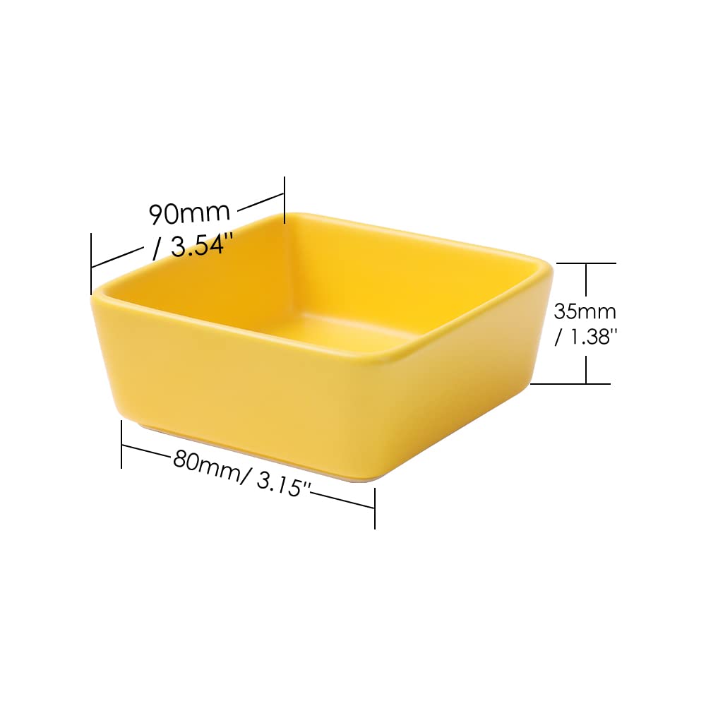 MEI YI TAN Square Yellow Ceramic Paper Clip Holder - Cute Office Desk Organizer for Binder Clips & Paperclips - Perfect Desktop Accessory for Home & Office Organization