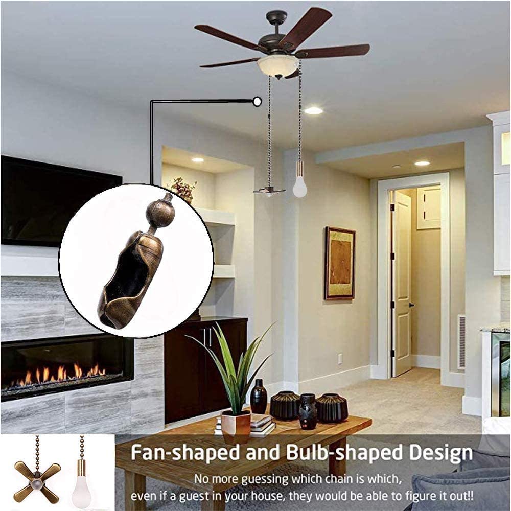 Decorative Ceiling Fan Pull Chain Extensions - 13.6 Inch Replacement Pull Chains for Ceiling Fans & Lights - 2 Pack Bronze Finish - Perfect for Bedroom, Living Room & Home Decor