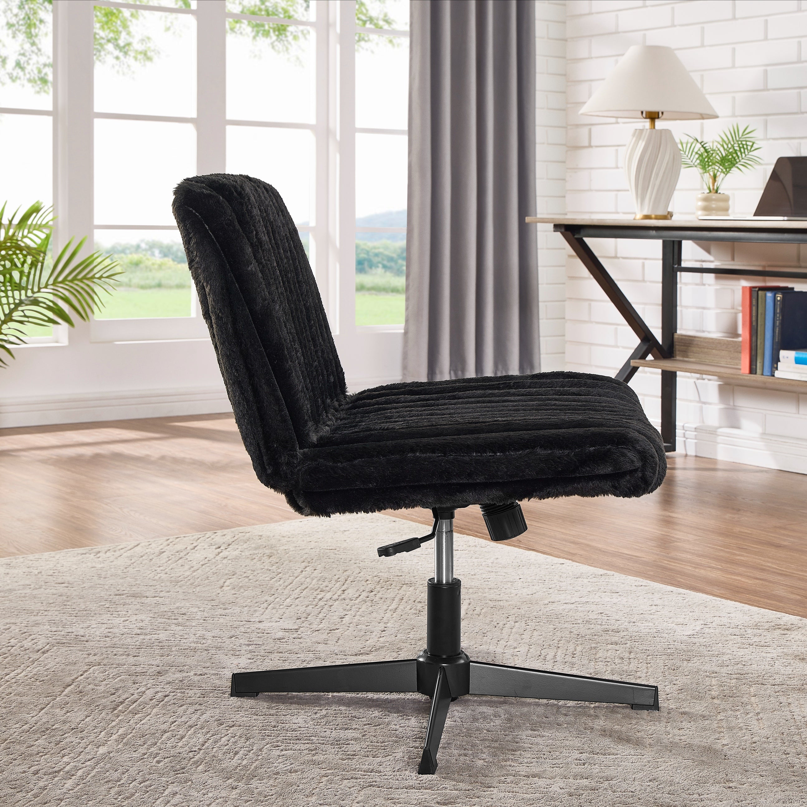Roundhill Blynn Adjustable Swivel Criss Cross Chair - Wide Seat Ergonomic Office Chair with Lumbar Support, Vanity Makeup Chair for Home & Office Workspace, Study Desk, Dressing Table and Beauty Salon