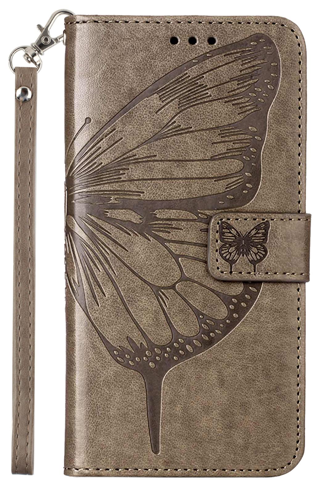 NVWA iPhone Pro Max 11 Case - Butterfly Series Full Body Grey Leather Wallet Flip Cover with Magnetic Buckle, Credit Card Holder & Kickstand | Compatible with iPhone 11 Pro Max | Perfect for Work, Travel and Daily Protection