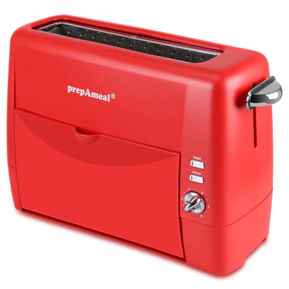 2-Slice Long Slot Toaster with 6 Shade Settings - Extra Wide Slots for Bagels, Waffles & Thick Bread - Bagel/Cancel Function & Removable Crumb Tray - Perfect for Breakfast, Snacks & Pastries (Red)