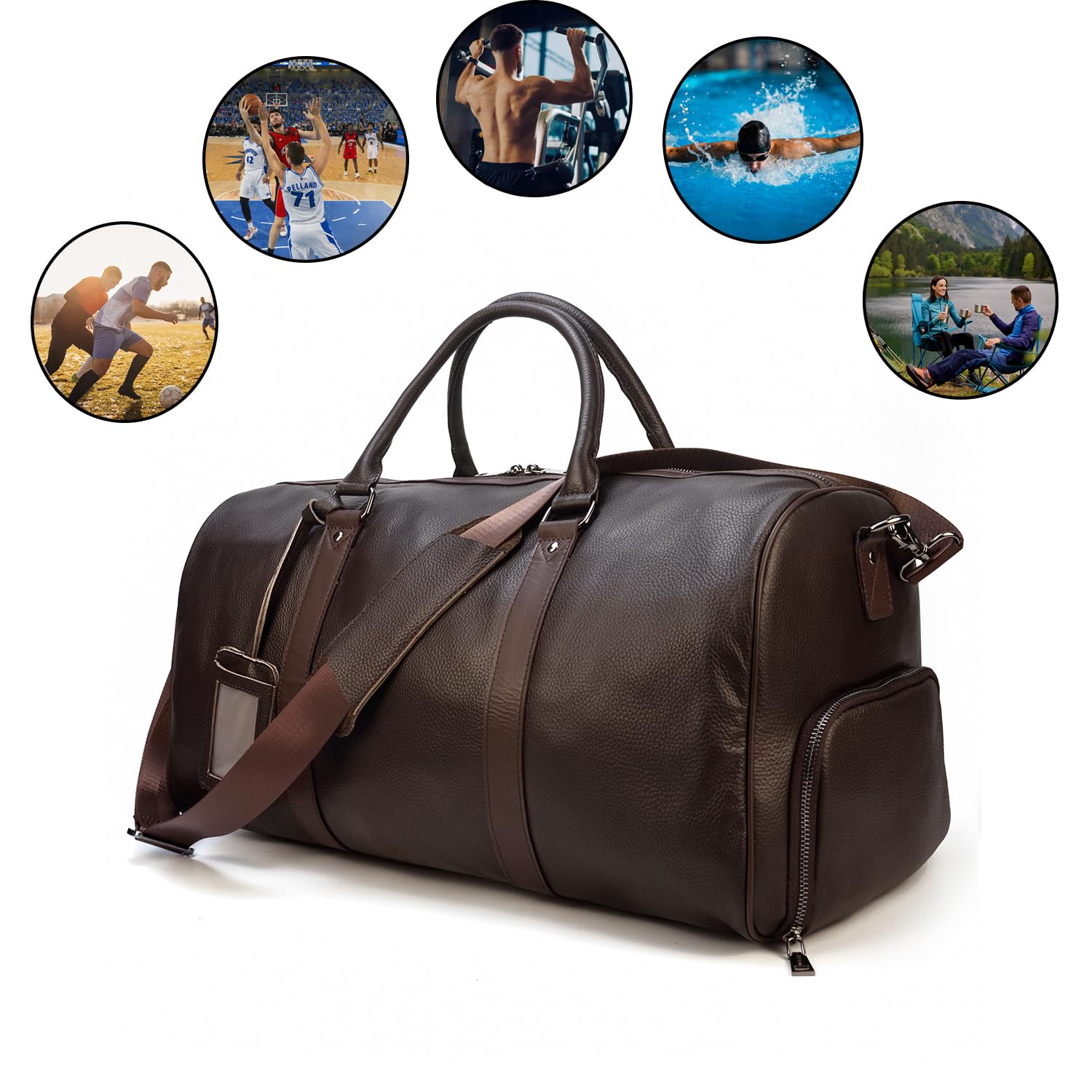 Premium Genuine Leather Travel Duffel Bag for Men & Women - Durable Overnight & Weekend Gym Bag - Sports Duffel with Spacious Compartments (9423 Brown) - Perfect for Business Trips, Gym Workouts & Weekend Getaways
