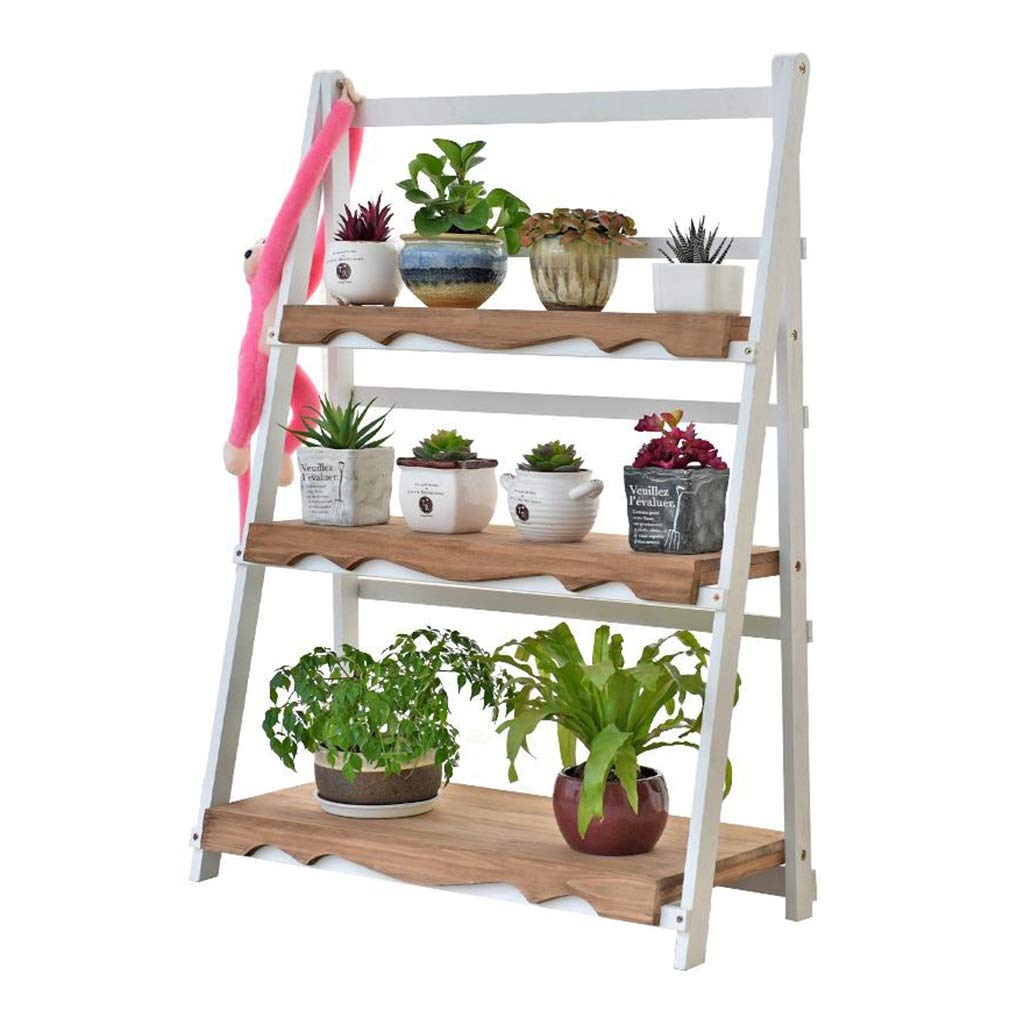 3 Tier Flower Shelf Ladder - Lightweight Foldable Plant Stand for Indoor Outdoor Garden, Balcony, Patio Decor - White Floor-Standing Display Rack for Pots, Books & Home Decor