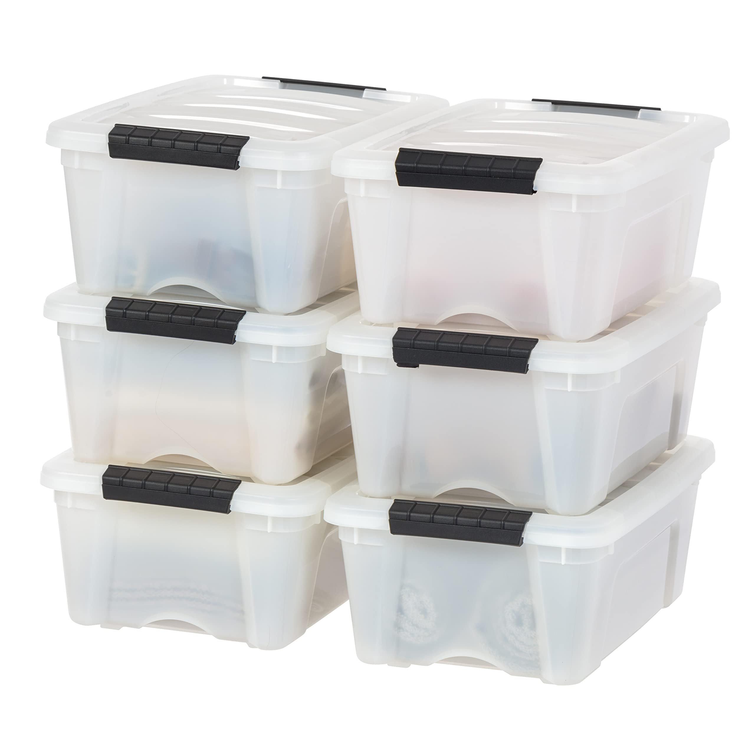 IRIS USA 13 Quart Stackable Plastic Storage Bins with Lids - 6 Pack BPA-Free Organizing Containers | Made in USA | Durable Nestable Design with Secure Latches & Pull Handles | Perfect for Home, Office, Closet & Pantry Organization