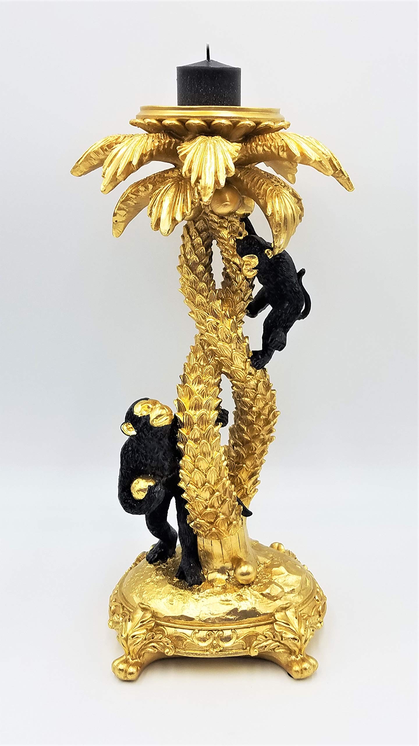 Handcrafted Resin Coconut Tree Candle Holder with Playful Monkeys - Tropical Home Decor for Living Room, Bathroom, or Outdoor Patio