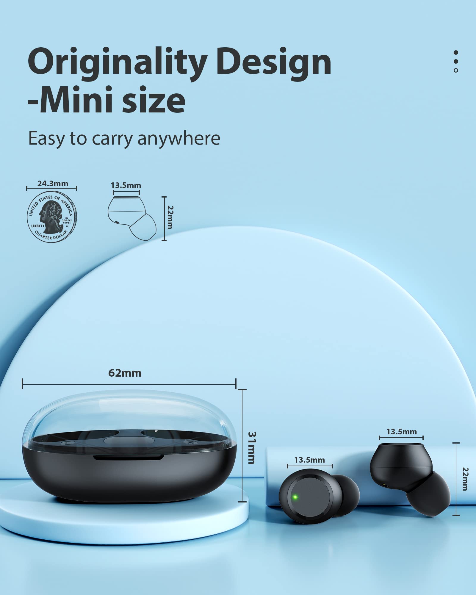 Bluetooth 5.0 Wireless Earbuds with Built-in Mic - 35Hrs Playtime, IPX5 Waterproof, Premium Stereo Sound, Mini In-Ear Headphones with Charging Case (Black) - Perfect for Workouts, Commuting & Travel