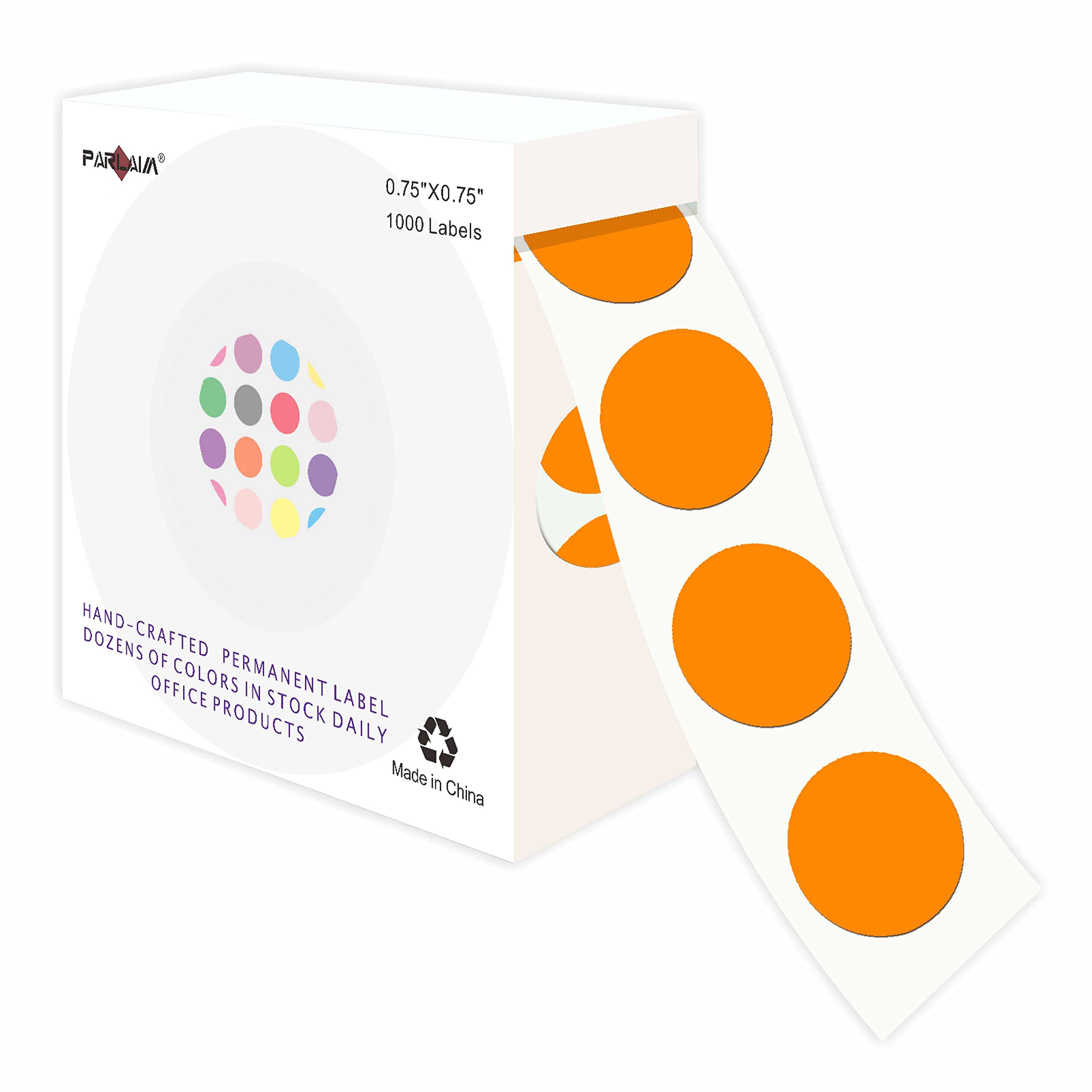 PARLAIM 3/4 Inch Round Permanent Adhesive Color-Code Dot Stickers - 1000 Stickers Roll with Dispenser Box - Green Circle Labels (Orange) - Perfect for Office Organization, File Sorting & Inventory Management