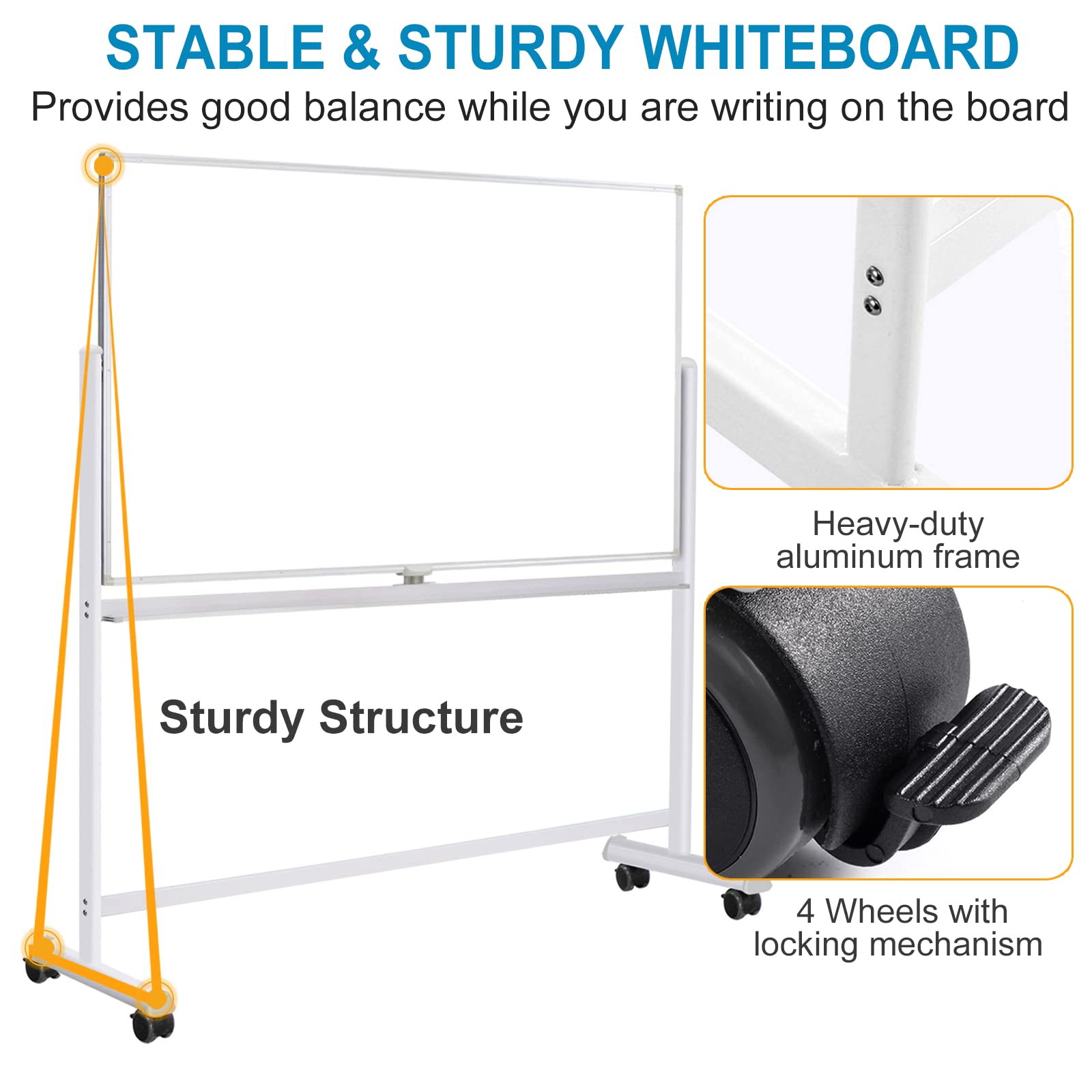Double-Sided Mobile Whiteboard with Stand - 60
