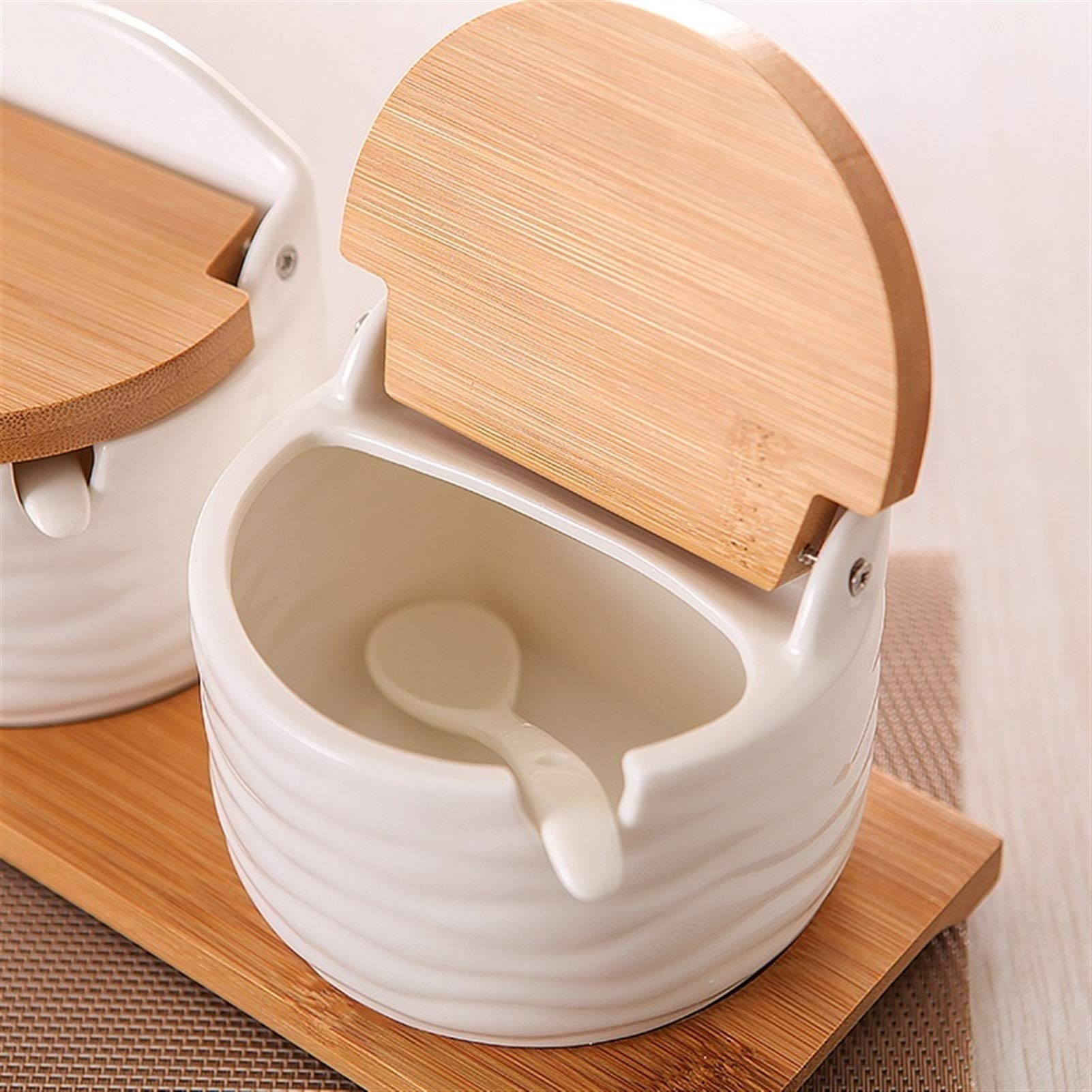 Premium Ceramic Condiment Jars Set - 250ML Spice Containers for Salt, Pepper & Seasonings | Airtight Kitchen Storage for Spices, Herbs & Dressings | Perfect for Cooking, Baking & Home Organization