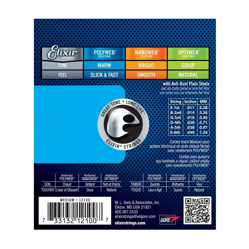 Elixir 12100 11-49 Light Gauge Polyweb Coated Electric Guitar Strings - Perfect for Smooth Playability & Extended Tone Life in Studio & Live Performances