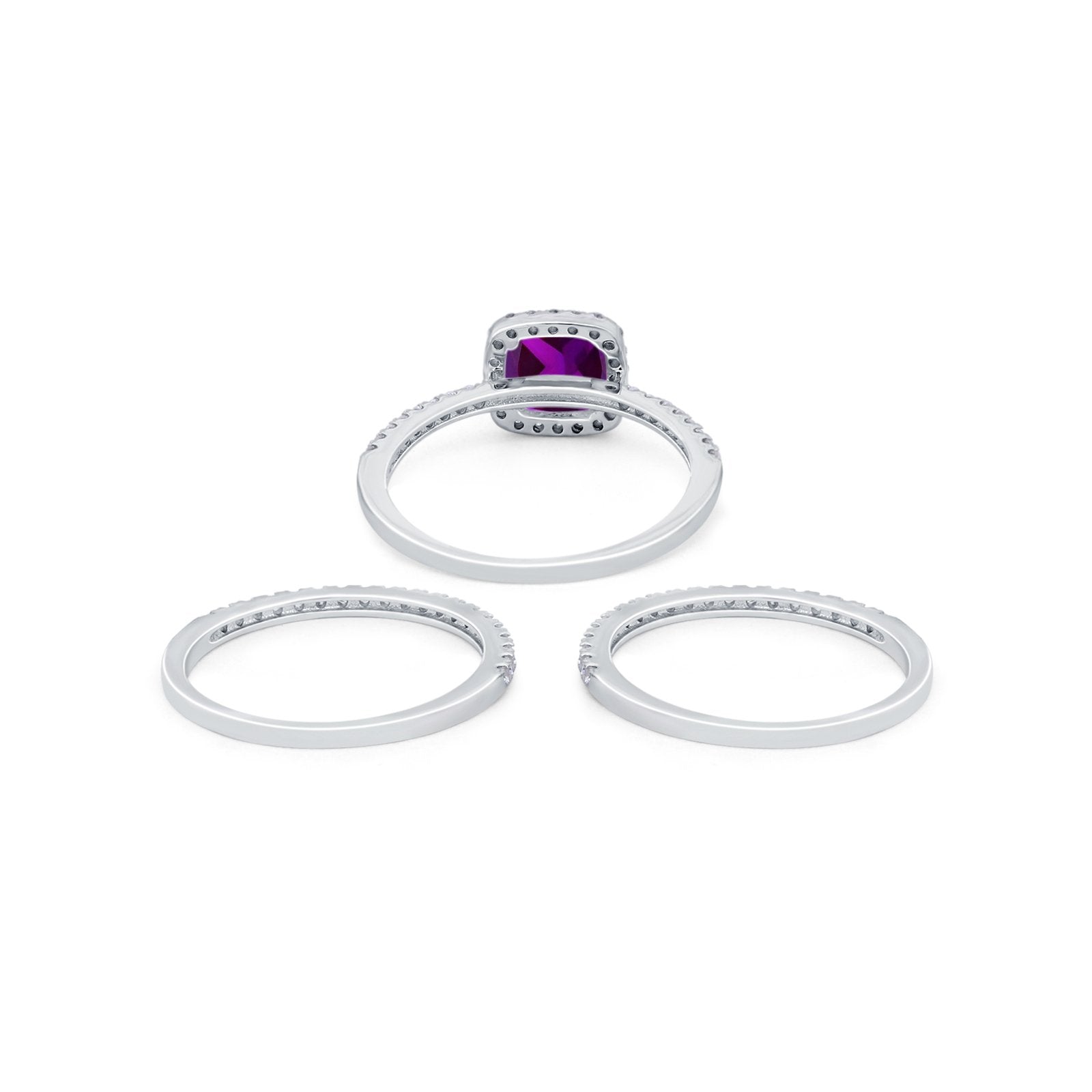 3-Piece Wedding Ring Set Round Simulated Cubic Zirconia 925 Sterling Silver for Women - Elegant Bridal Jewelry Gift for Engagement, Anniversary & Special Occasions