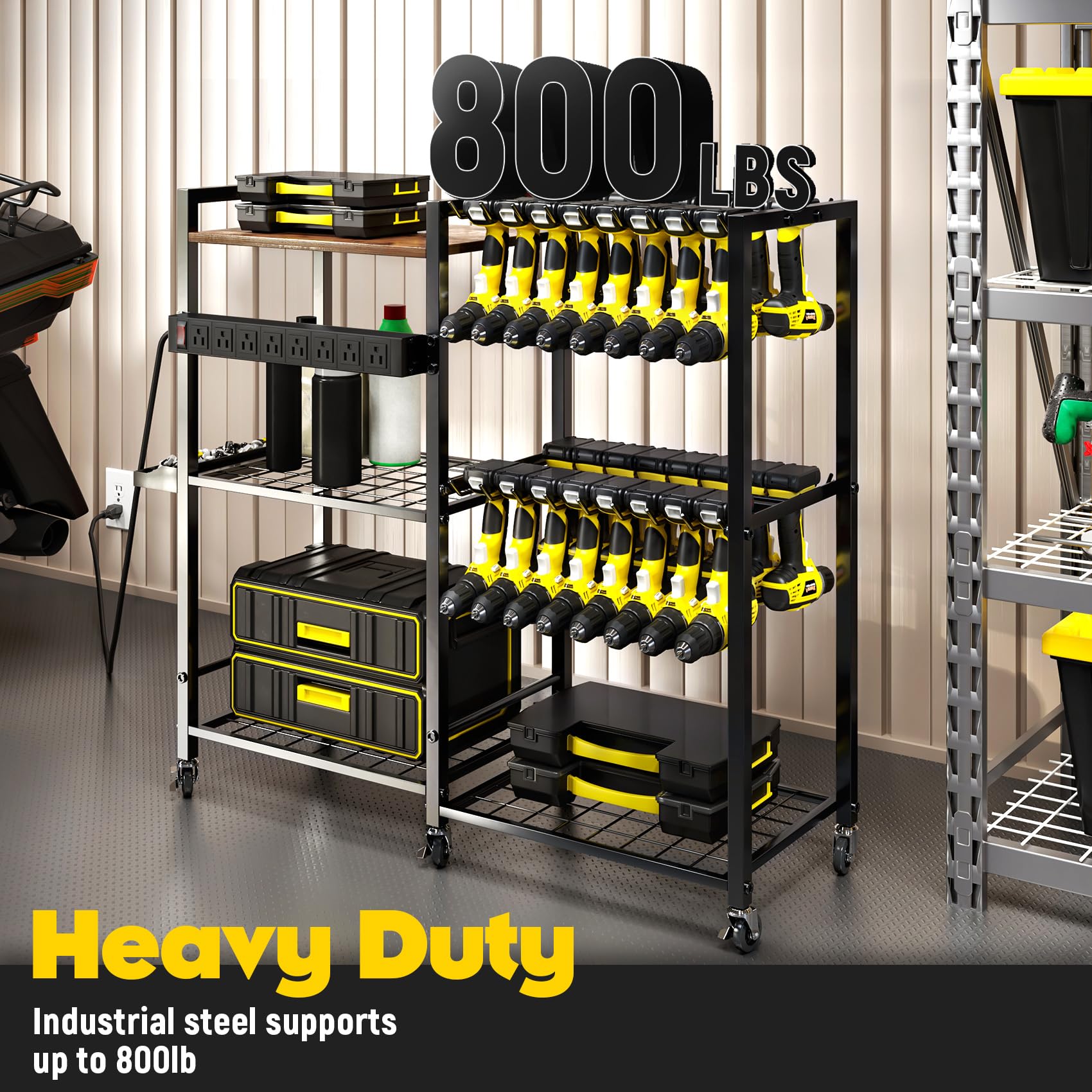 TC-HOMENY 28-Slot Power Tool Organizer with Charging Station - Rolling Garage Storage Cart with Wheels for Drills & Tools - Perfect Workshop Gift for Men & Dads - Ideal for Garage Organization & DIY Projects