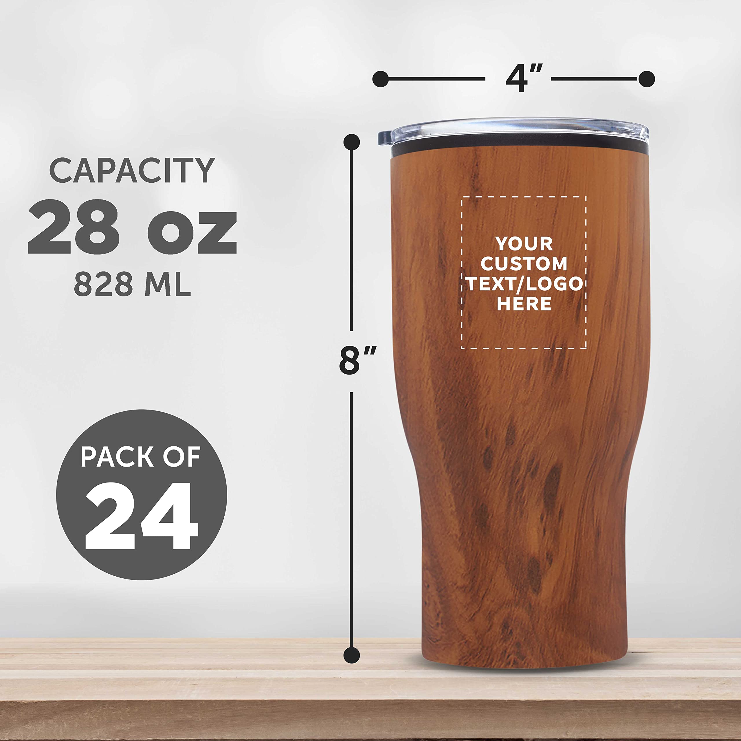 Challenger 28 oz Custom Stainless Steel Travel Mugs Set of 24 - Personalized Bulk Coffee Tumblers for Hot & Cold Beverages - Ideal for Office Gifts, Corporate Events & Promotional Giveaways