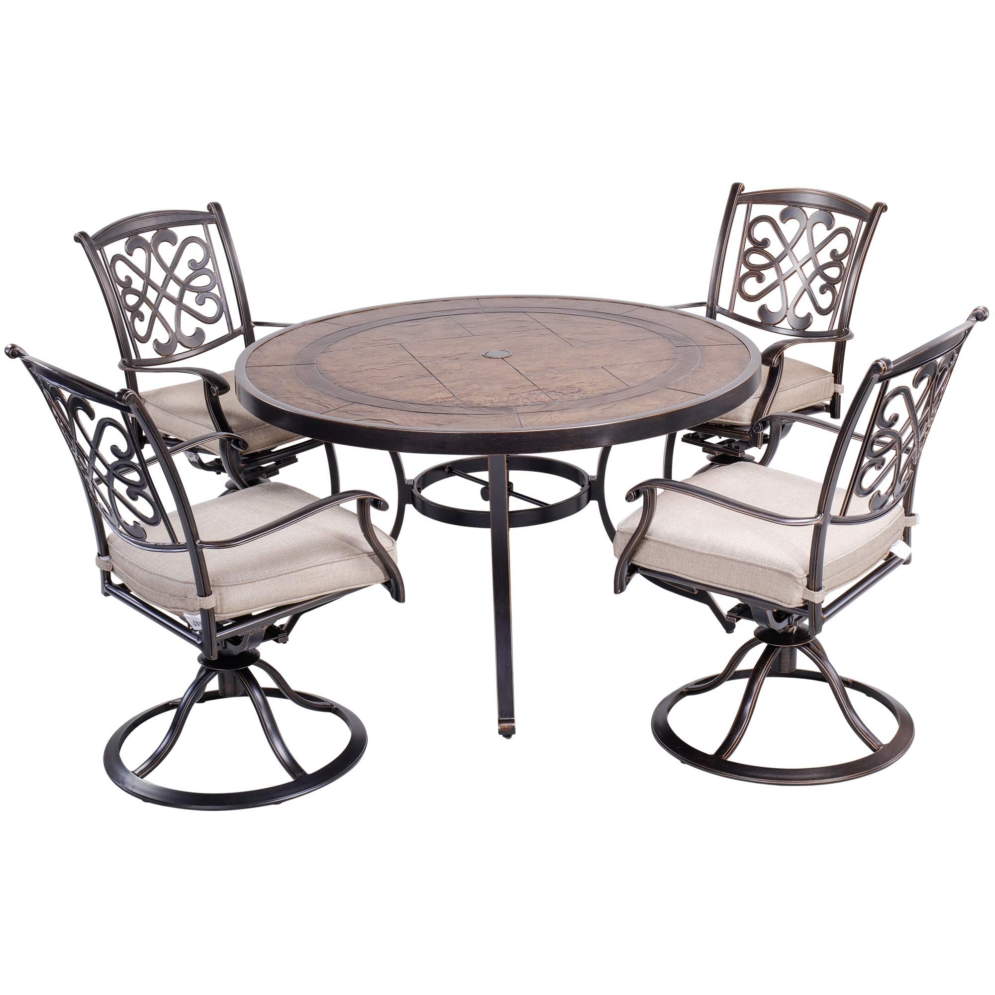 5-Piece Aluminum Outdoor Dining Set with 4 Cushioned Swivel Rocker Chairs & 48