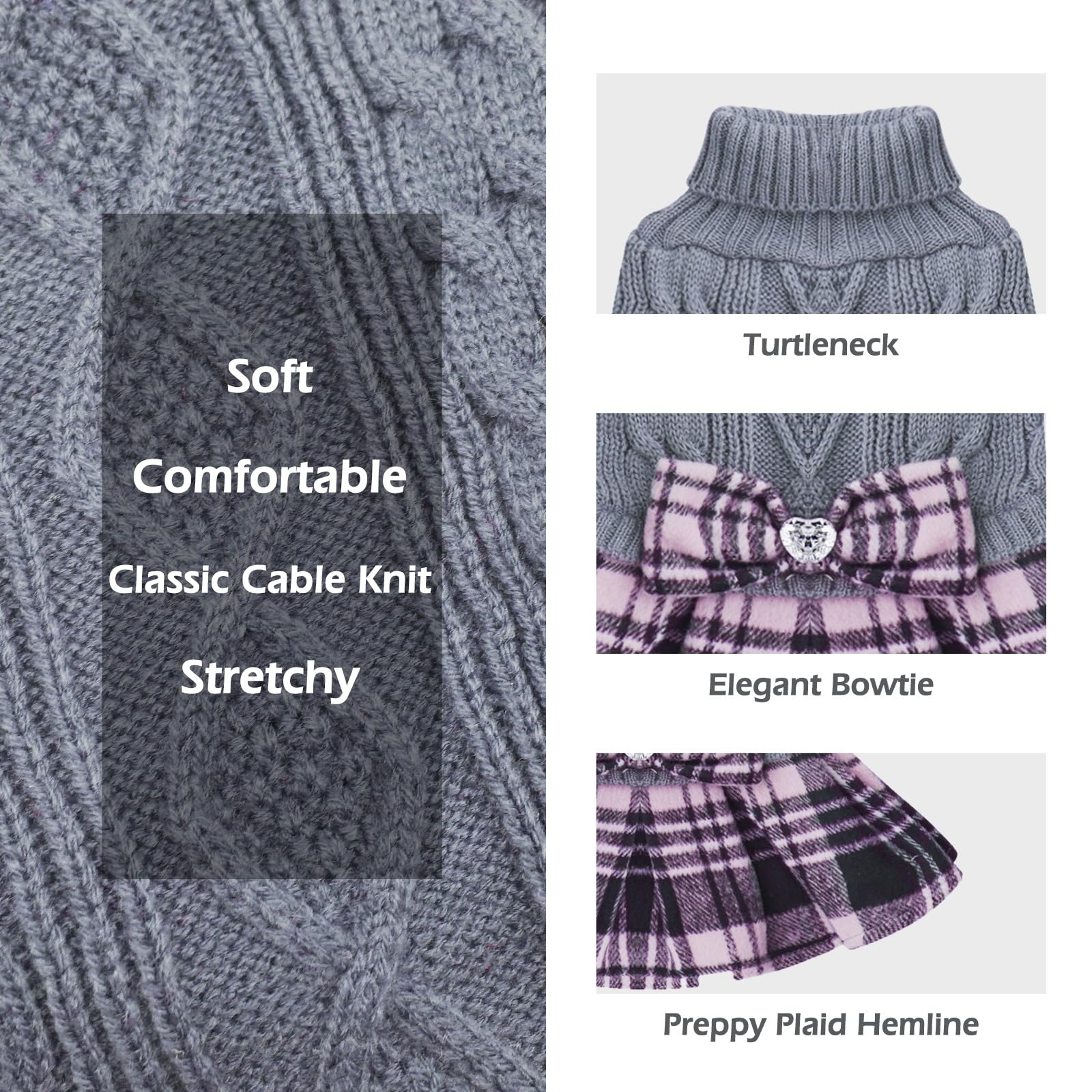 KYEESE Stretchy Comfy Dog Sweater for Medium Dogs - Cozy Turtleneck Pet Sweater with Bowtie, Perfect for Winter Outfits & Indoor Comfort