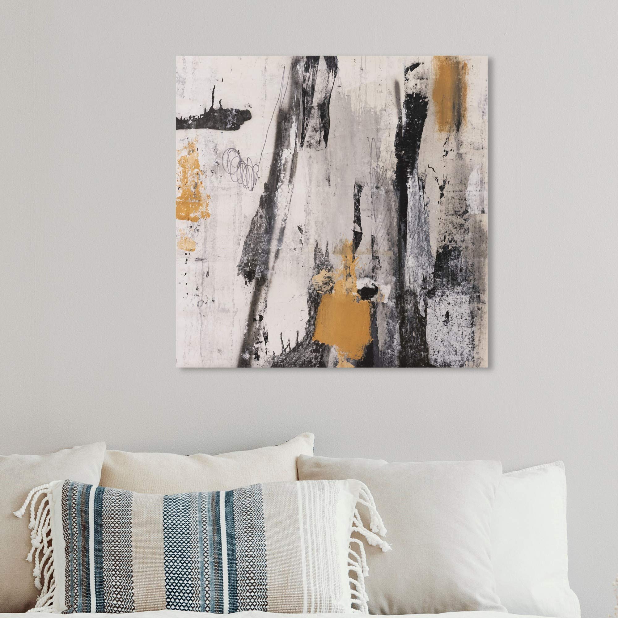 Abstract Wall Art Canvas Print 'Tiago Magro-Rushing Paint' - Modern Home Decor Painting 20x20 Inches in Black & Gold | Perfect for Living Room, Bedroom & Office Decor