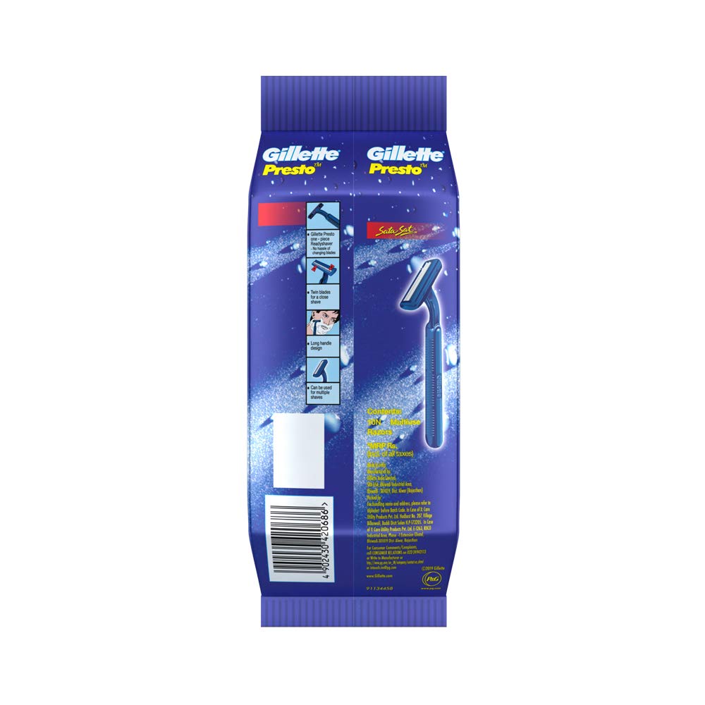 Gillette Men's Presto Disposable Razors - 10 Pack for Smooth Shaving | Travel & Gym Essential for Men