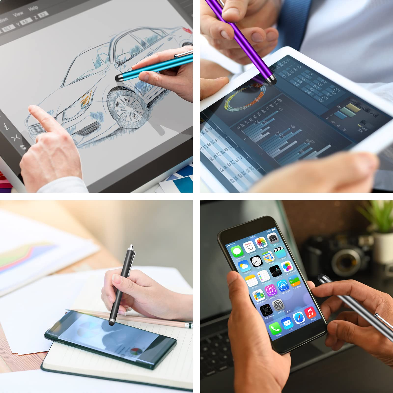 10 Pack Universal Capacitive Stylus Pens for iPad, Samsung Galaxy & Smartphones - Multi-Color Touch Screen Stylus for Drawing, Note-Taking & Digital Signatures (Works with Tablets & iPad Pro/Air/Mini)