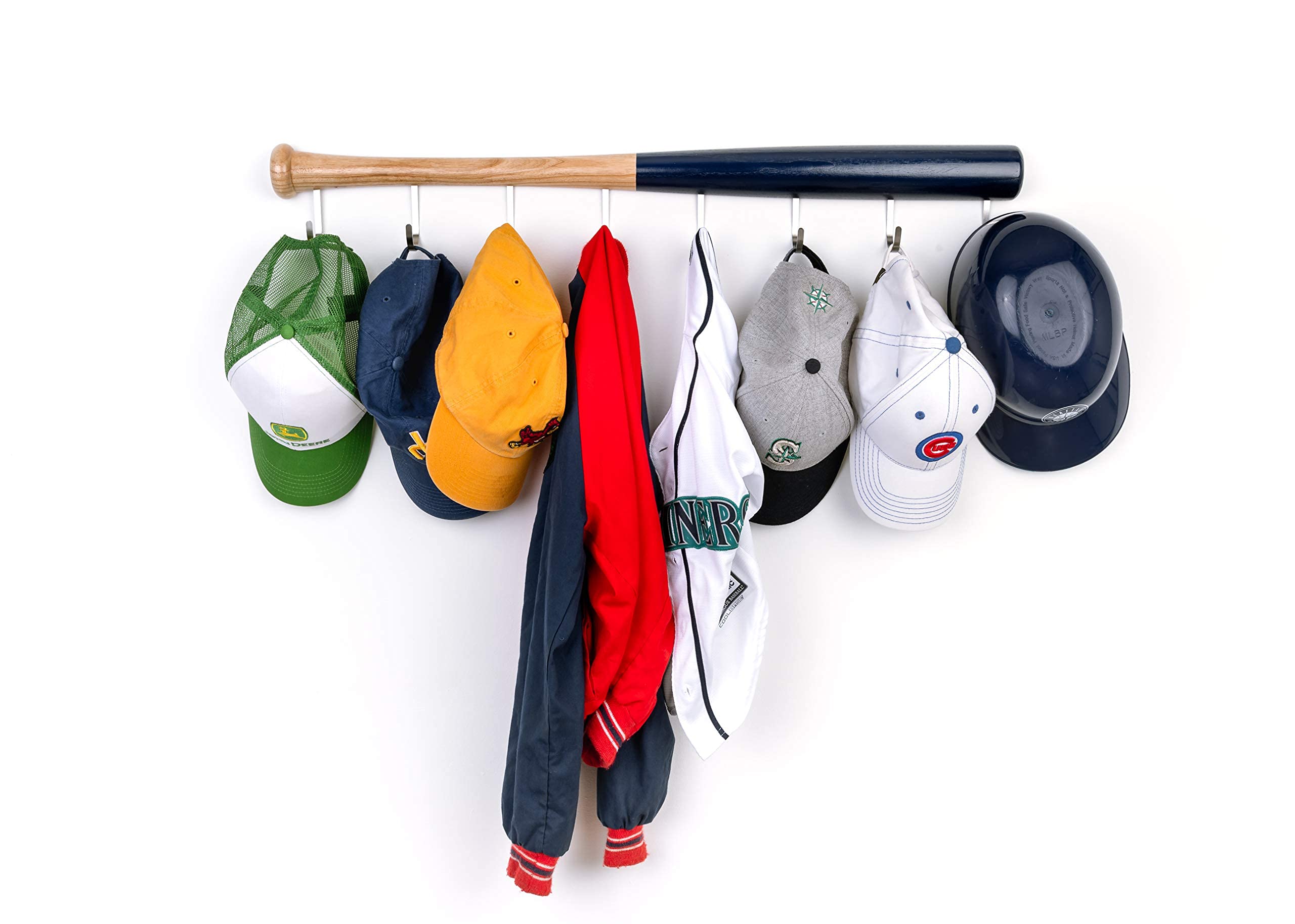 8-Hook Wall Mount Coat Rack Made from Hardwood Baseball Bat - Fully Assembled Unique Clothes Hanger for Sports Fans | Perfect for Entryway, Bathroom, Kids Room & Sports-Themed Decor