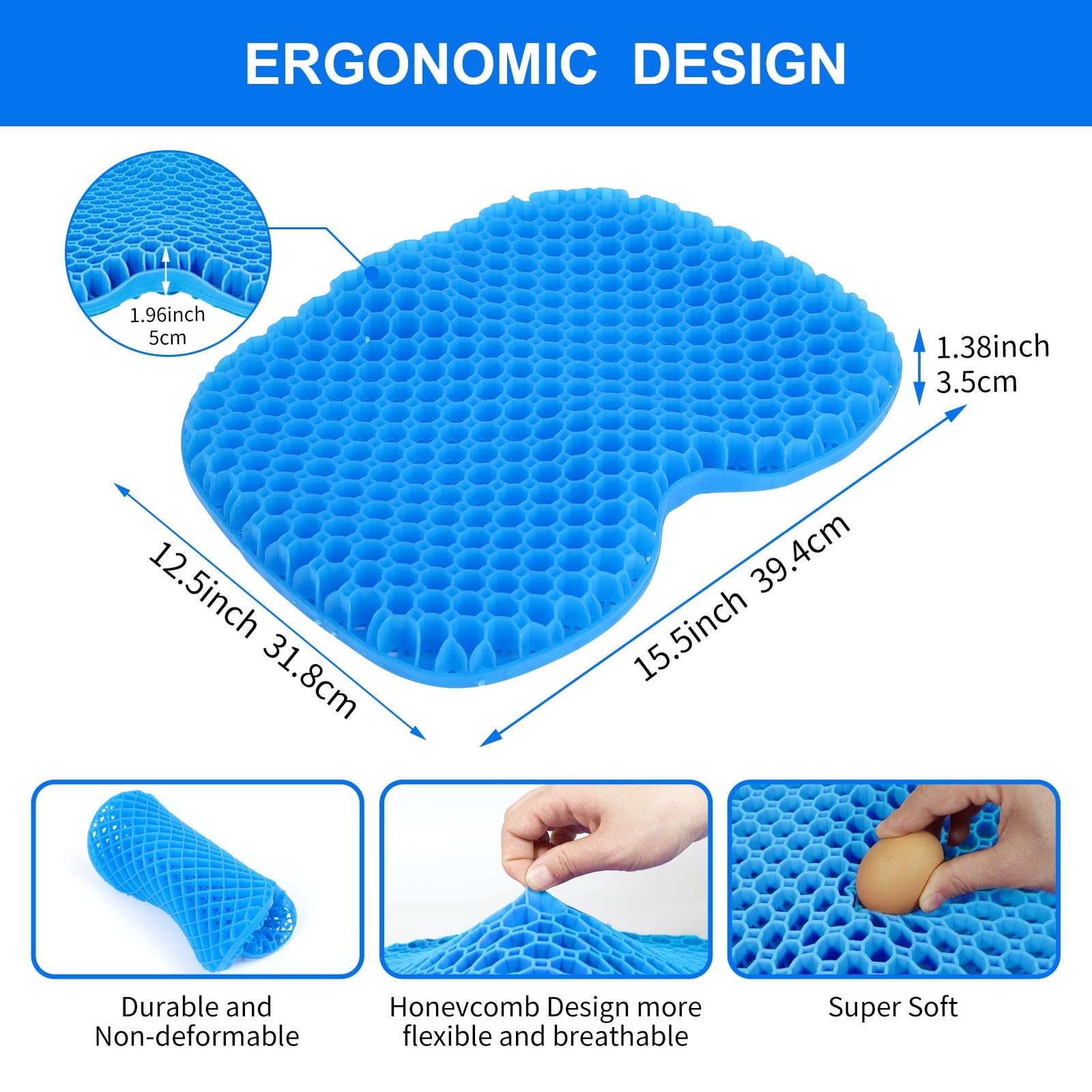 Anti-Slip Kayak Seat Cushion - Thick Waterproof Gel Seat Pad with Non-Slip Cover for Sit-In & Inflatable Kayaks, Canoes & Boats - Perfect for Fishing and Water Sports Comfort