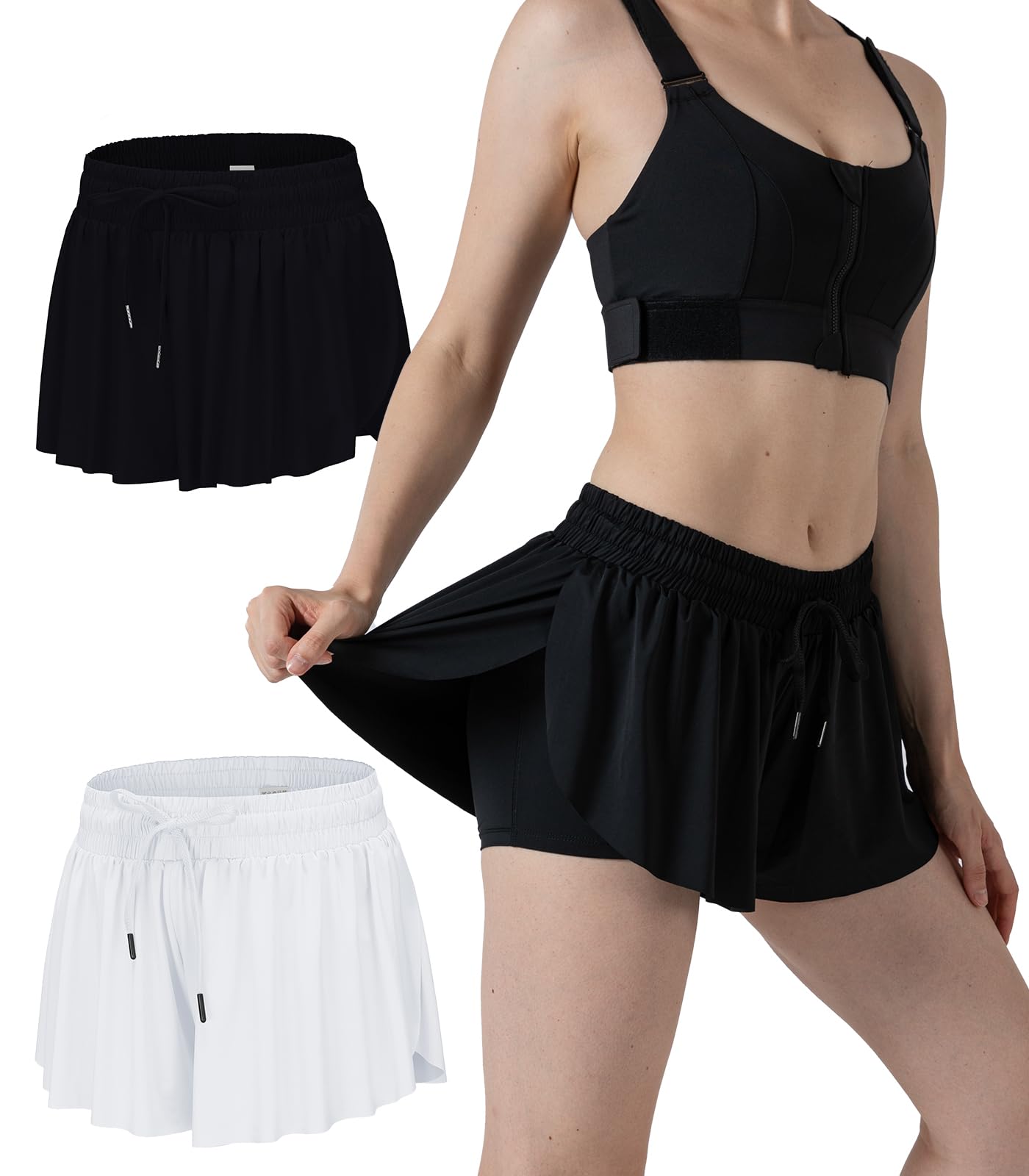 2 Pack Women's Athletic Flowy Shorts - High Waist Yoga Running Shorts with Spandex for Comfort & Style - Perfect for Gym, Workout, Lounge & Summer Activities