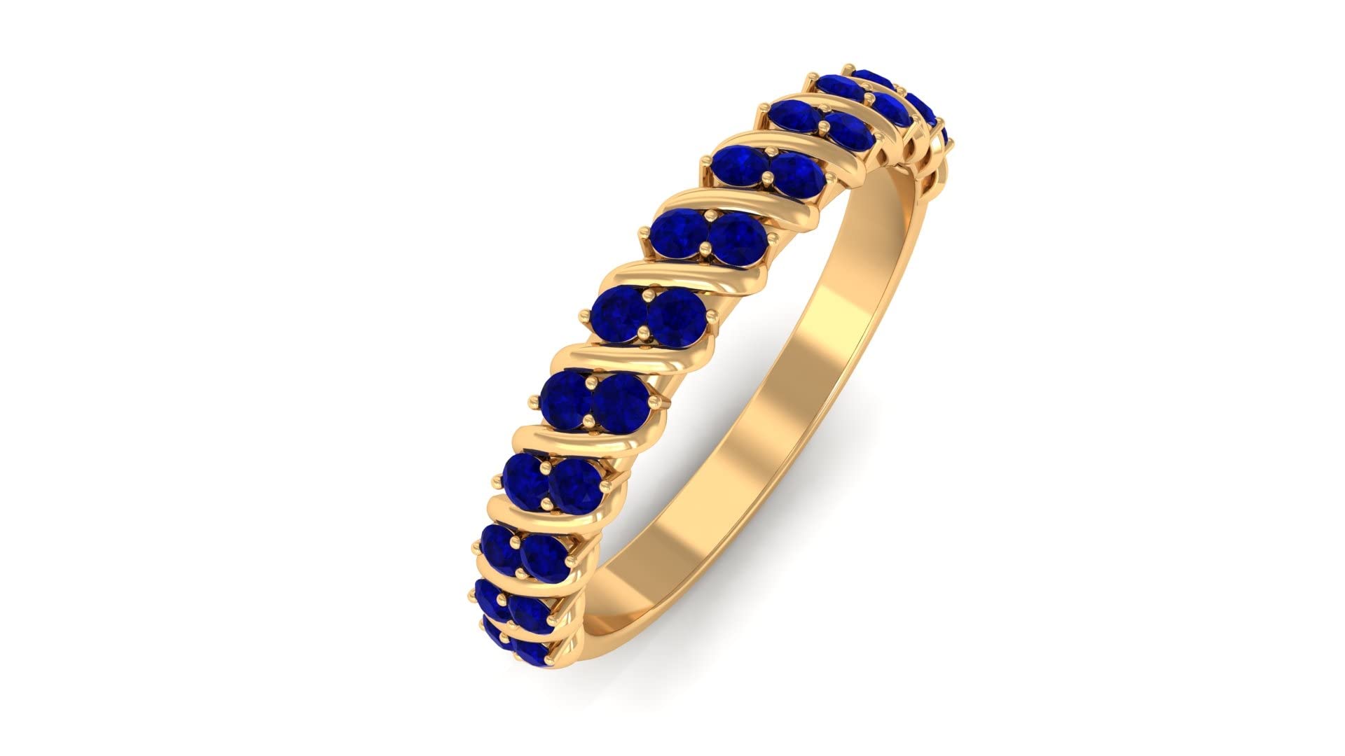 3/4 CT Blue Sapphire Half Eternity Ring - 14K Solid Gold September Birthstone Ring for Women, Elegant Stackable Wedding Band, Anniversary Gift for Her, Perfect for Bridal Jewelry & Special Occasions